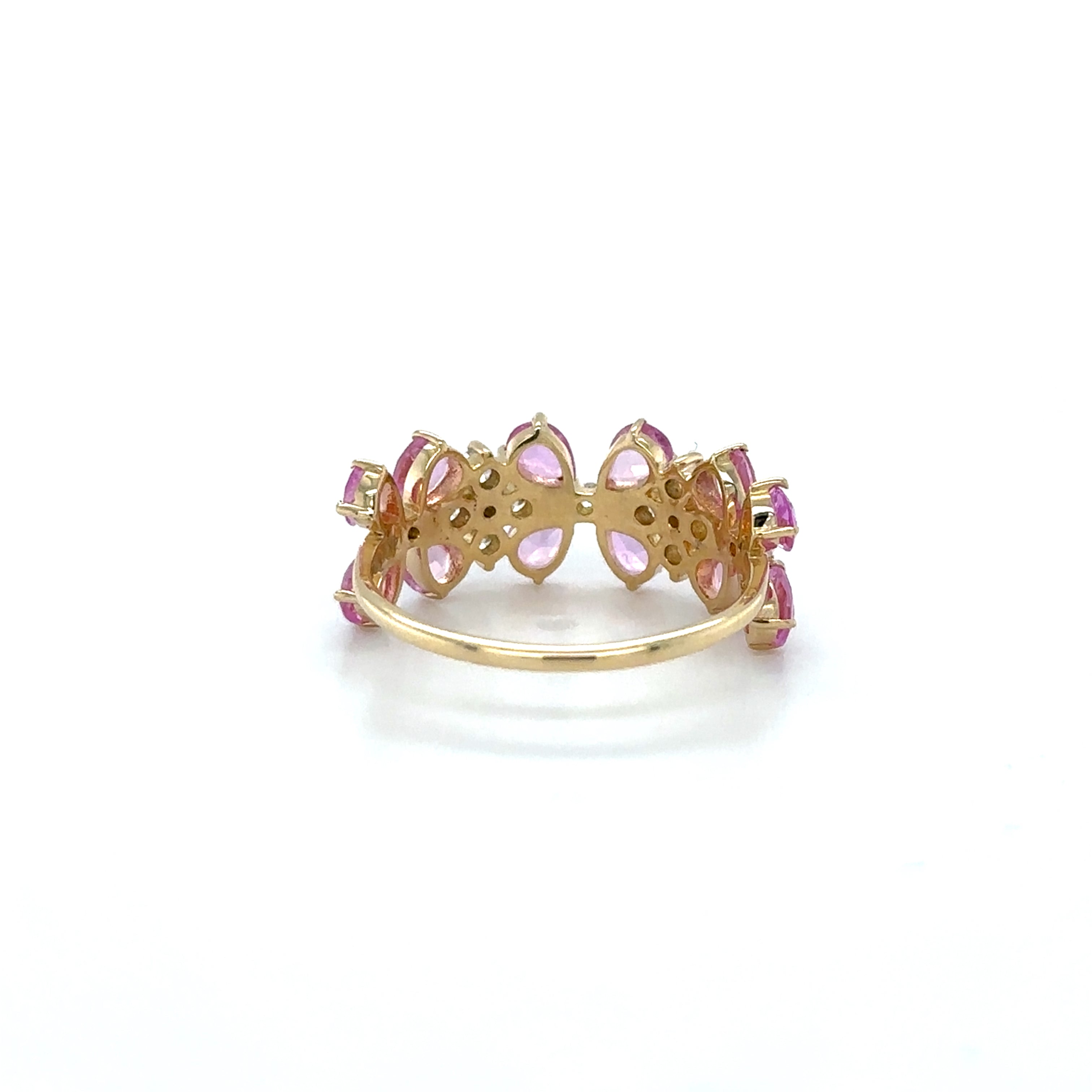 Anillo De Oro Amarillo De 14 Quilates Zafiro Rosa Y Diamantes 2.2 Ct.