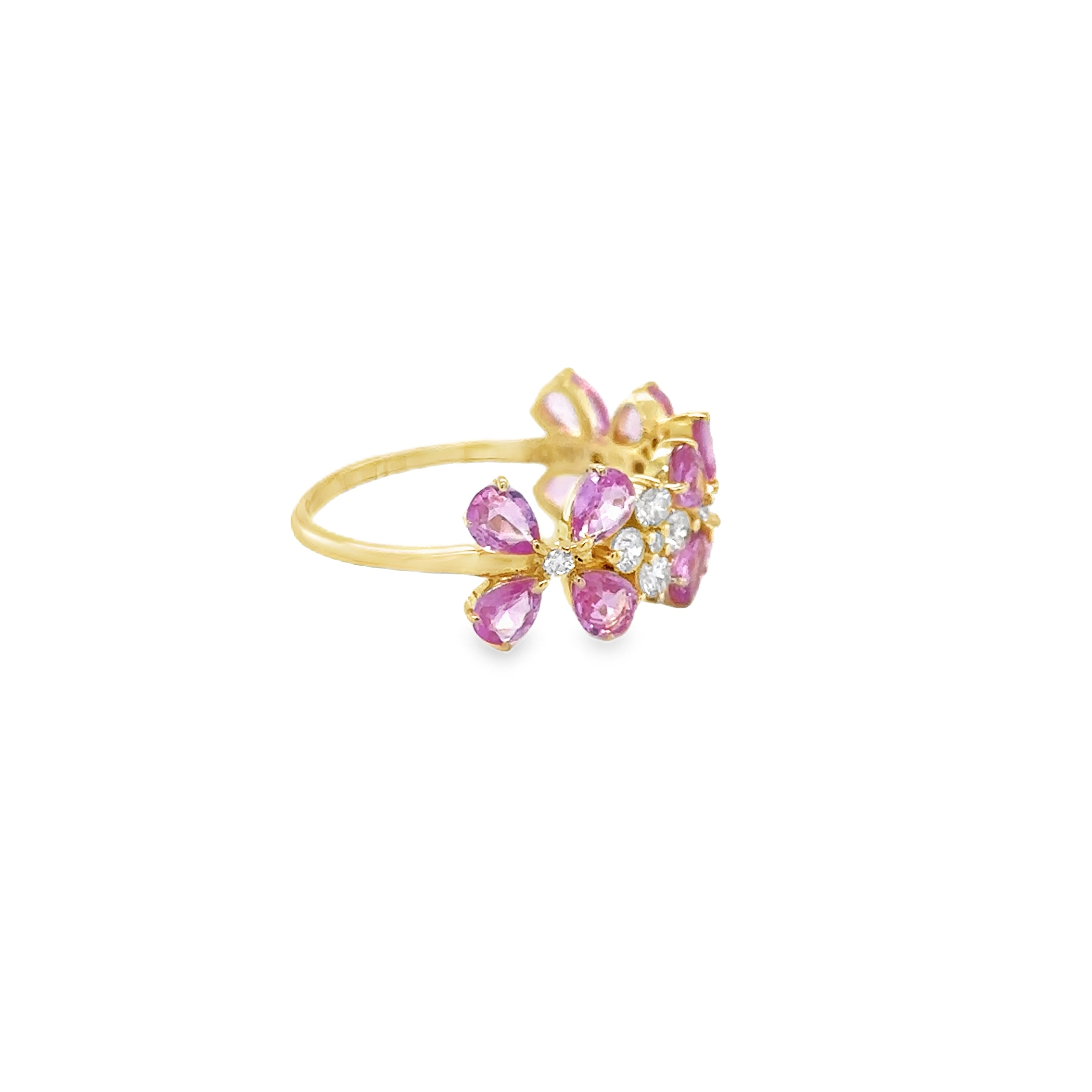 Anillo De Oro Amarillo De 14 Quilates Zafiro Rosa Y Diamantes 2.2 Ct.