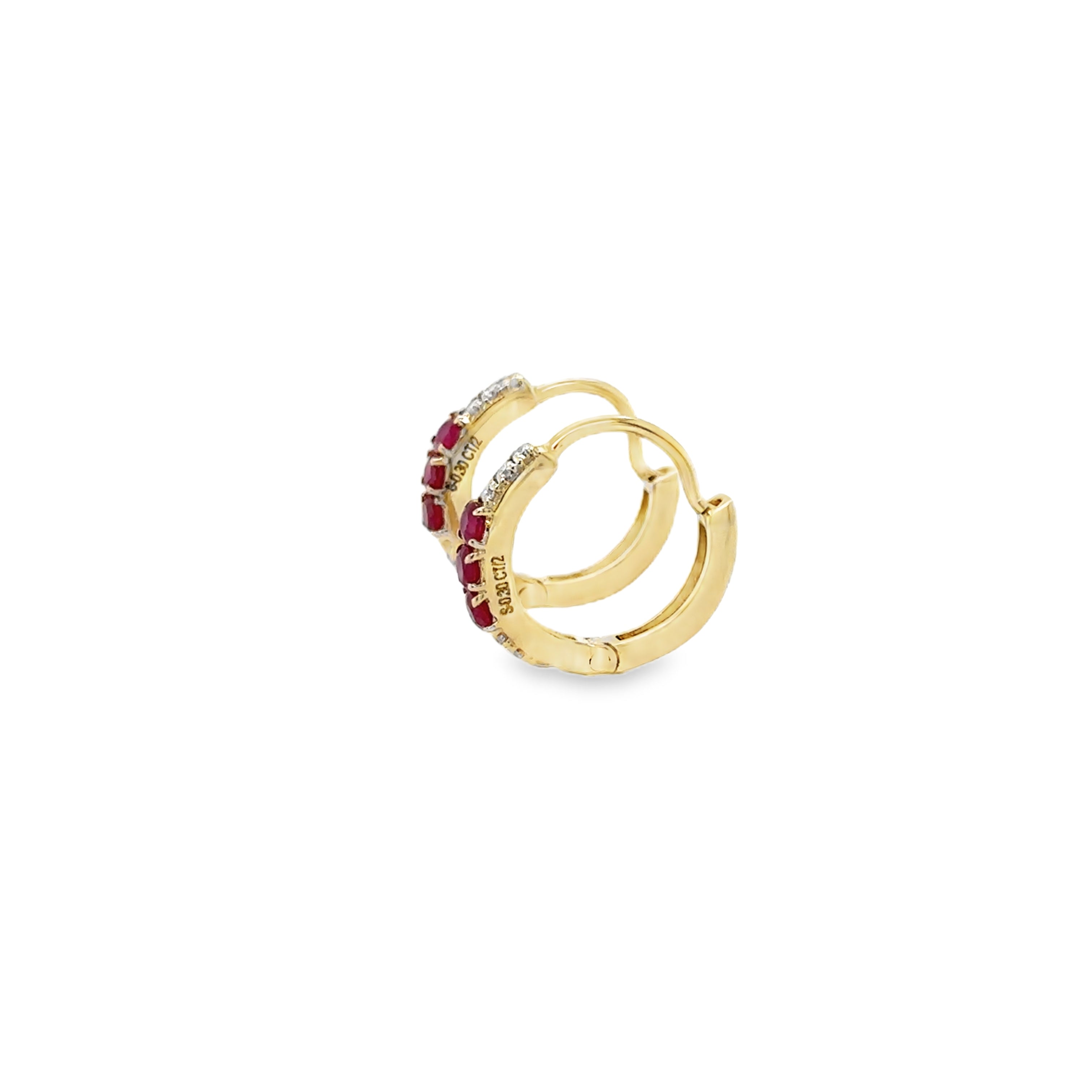 Pendiente Huggies De Oro Amarillo De 14 K Con Diamantes Y Esmeraldas