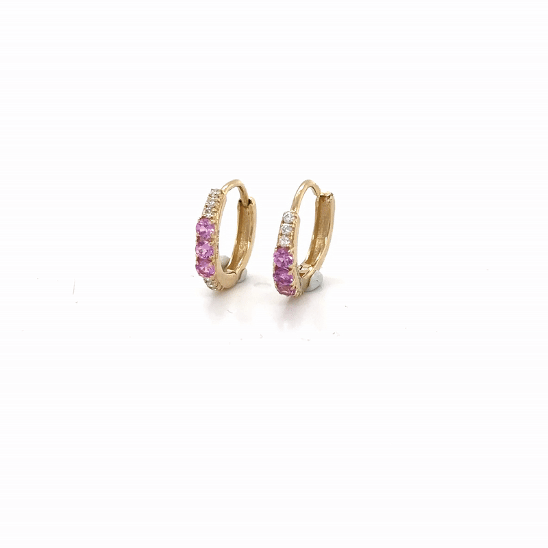 Pendiente Huggies Huggies De Oro Amarillo De 14 K En Zafiro Rosa Y Diamantes