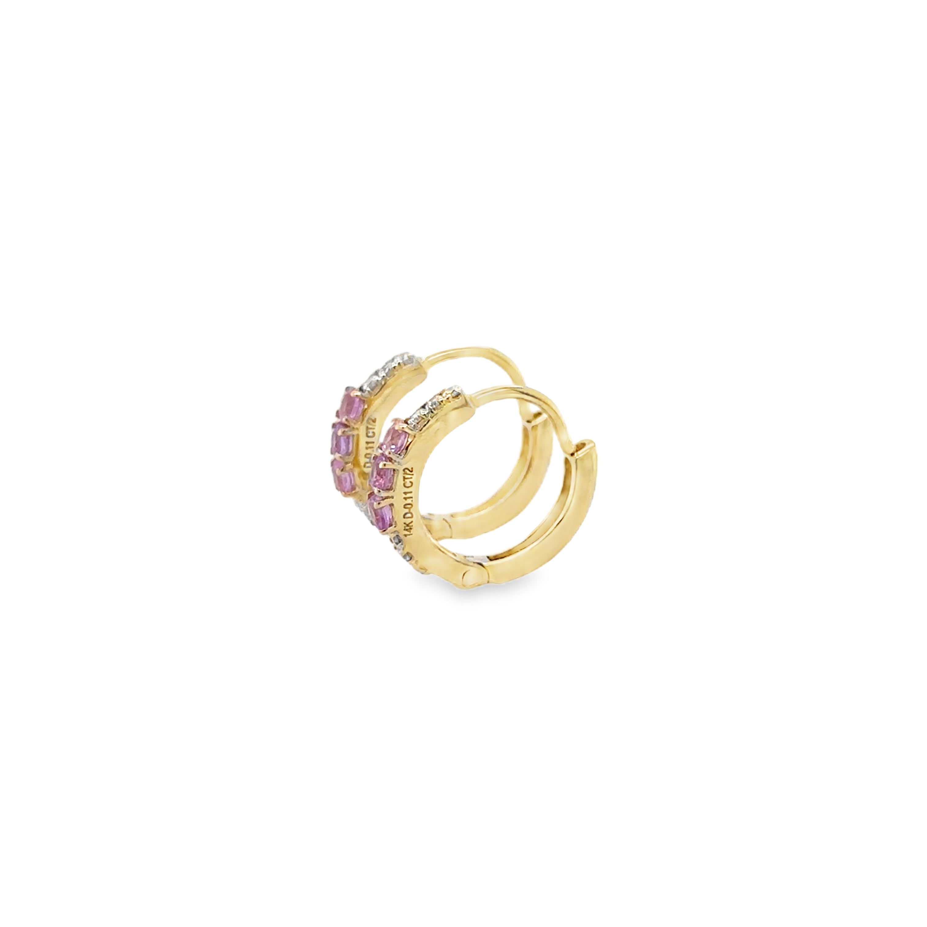Pendiente Huggies Huggies De Oro Amarillo De 14 K En Zafiro Rosa Y Diamantes