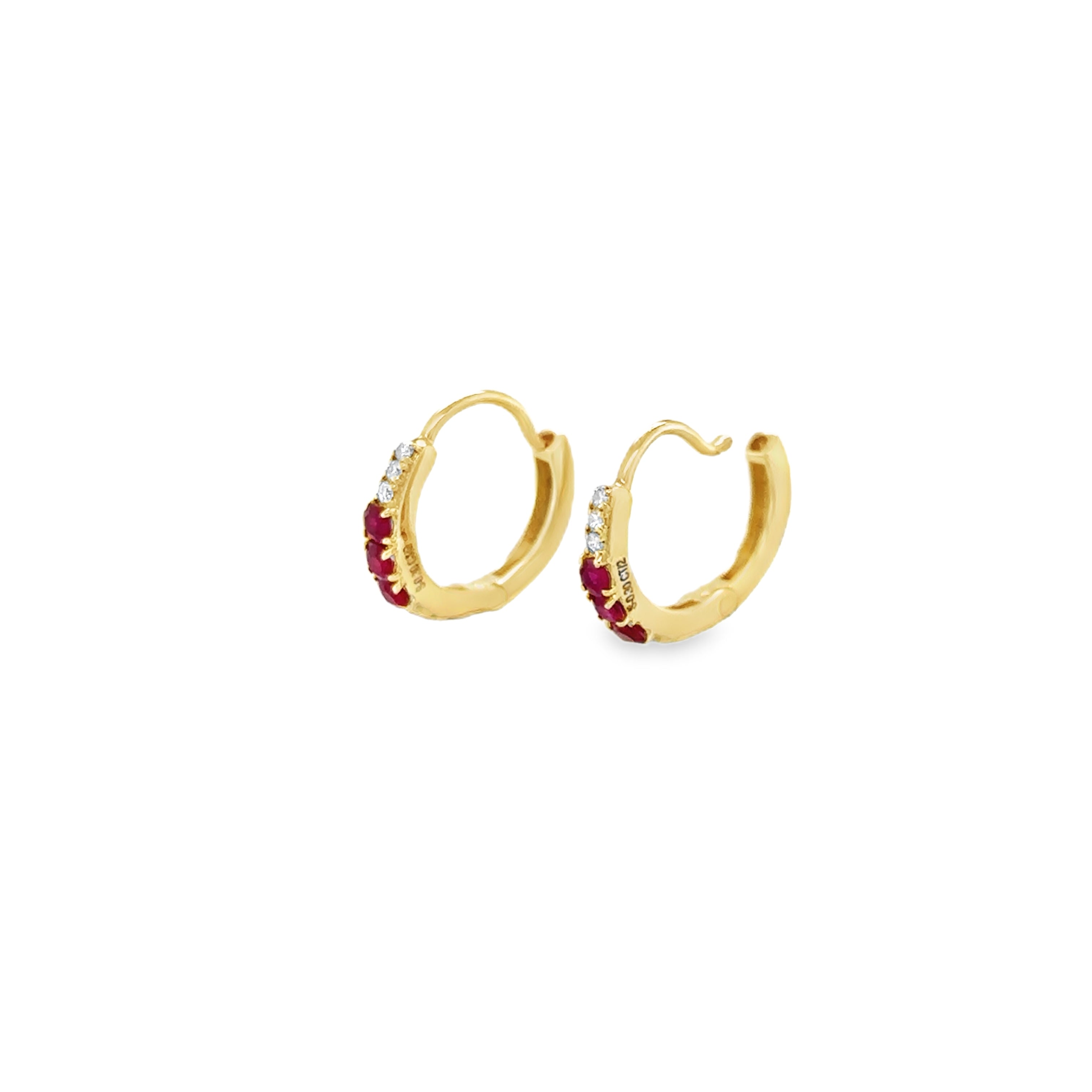Pendiente Huggies De Oro Amarillo De 14 K Con Diamantes Y Esmeraldas