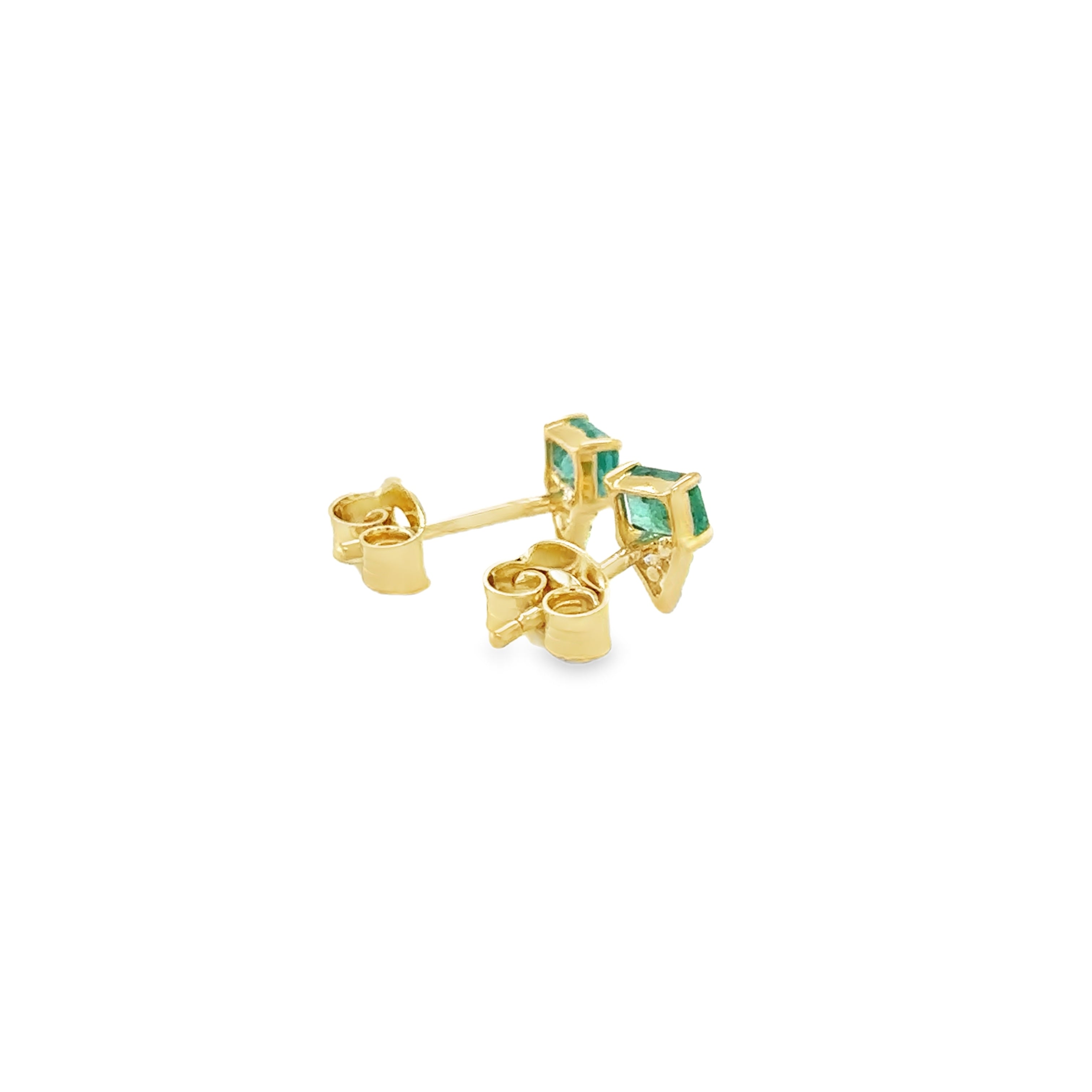 Pendiente De Tachuelas De Oro Amarillo De 14 K Con Diamantes Y Esmeraldas