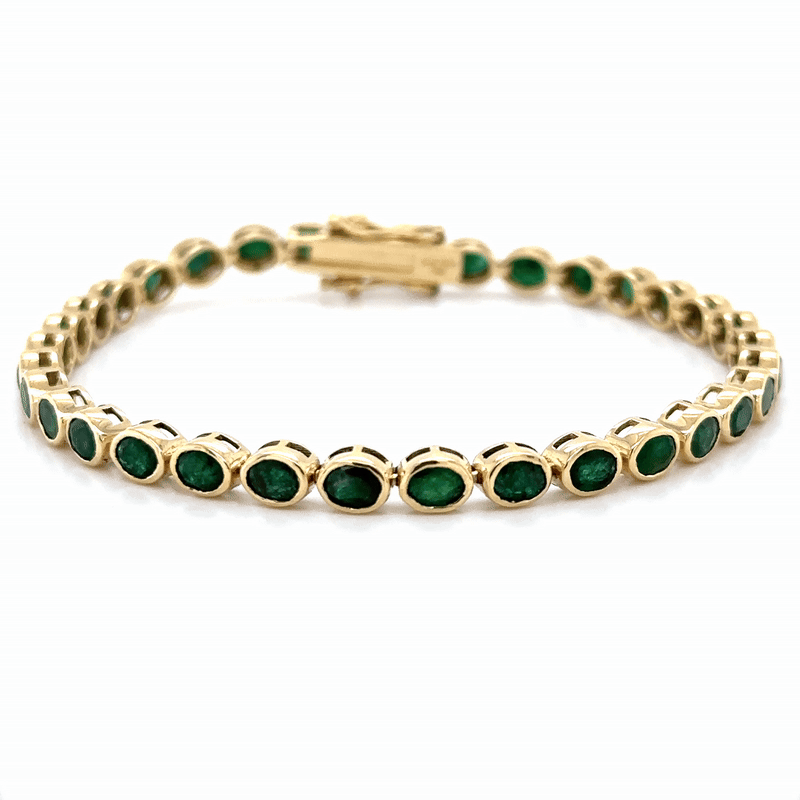 Pulsera De Esmeralda Biselada En Forma Ovalada De Oro Amarillo De 14 Kt 6.7 Ct.