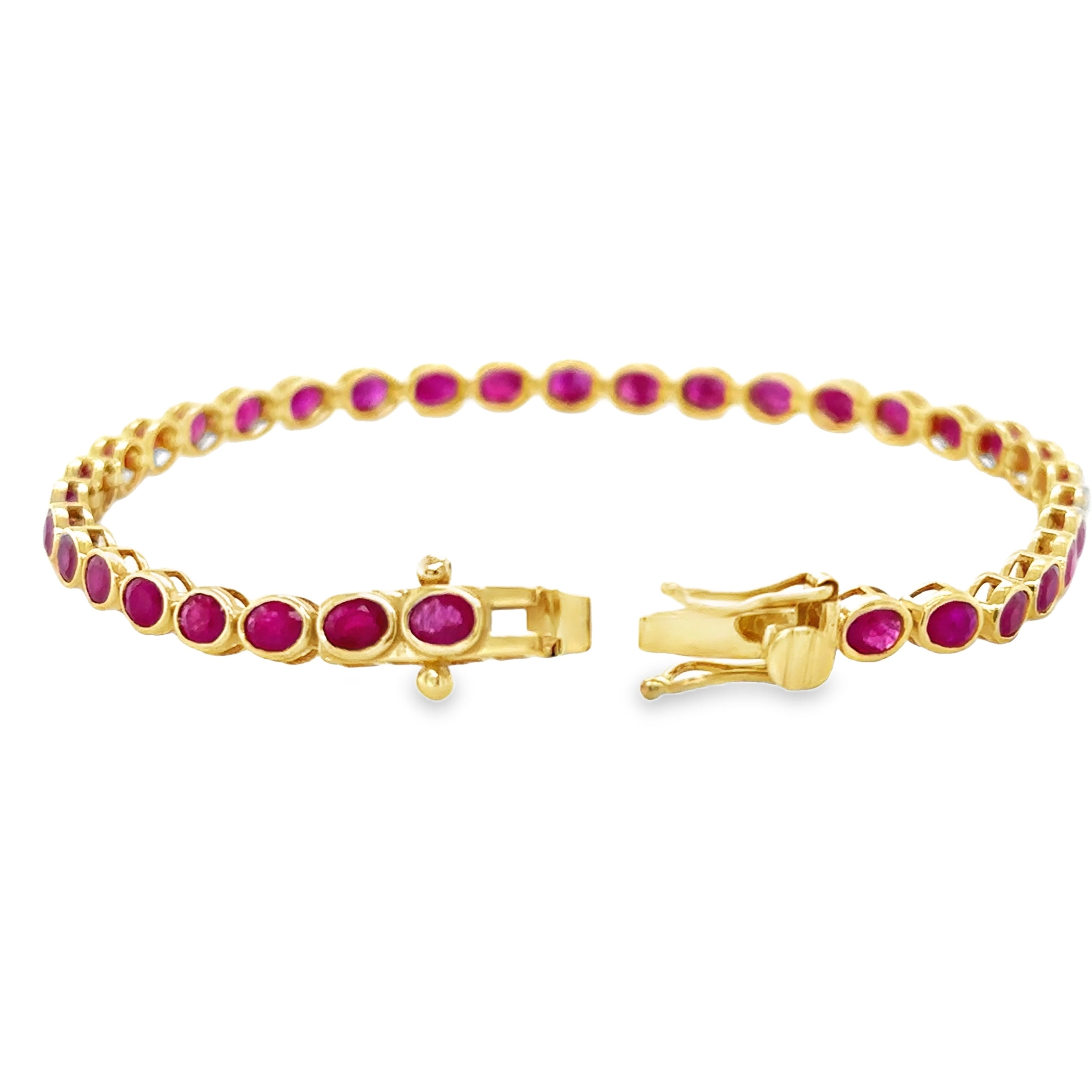 Pulsera De Rubí Biselado De Forma Ovalada De Oro Amarillo De 14 Kt 9.6 Ct.