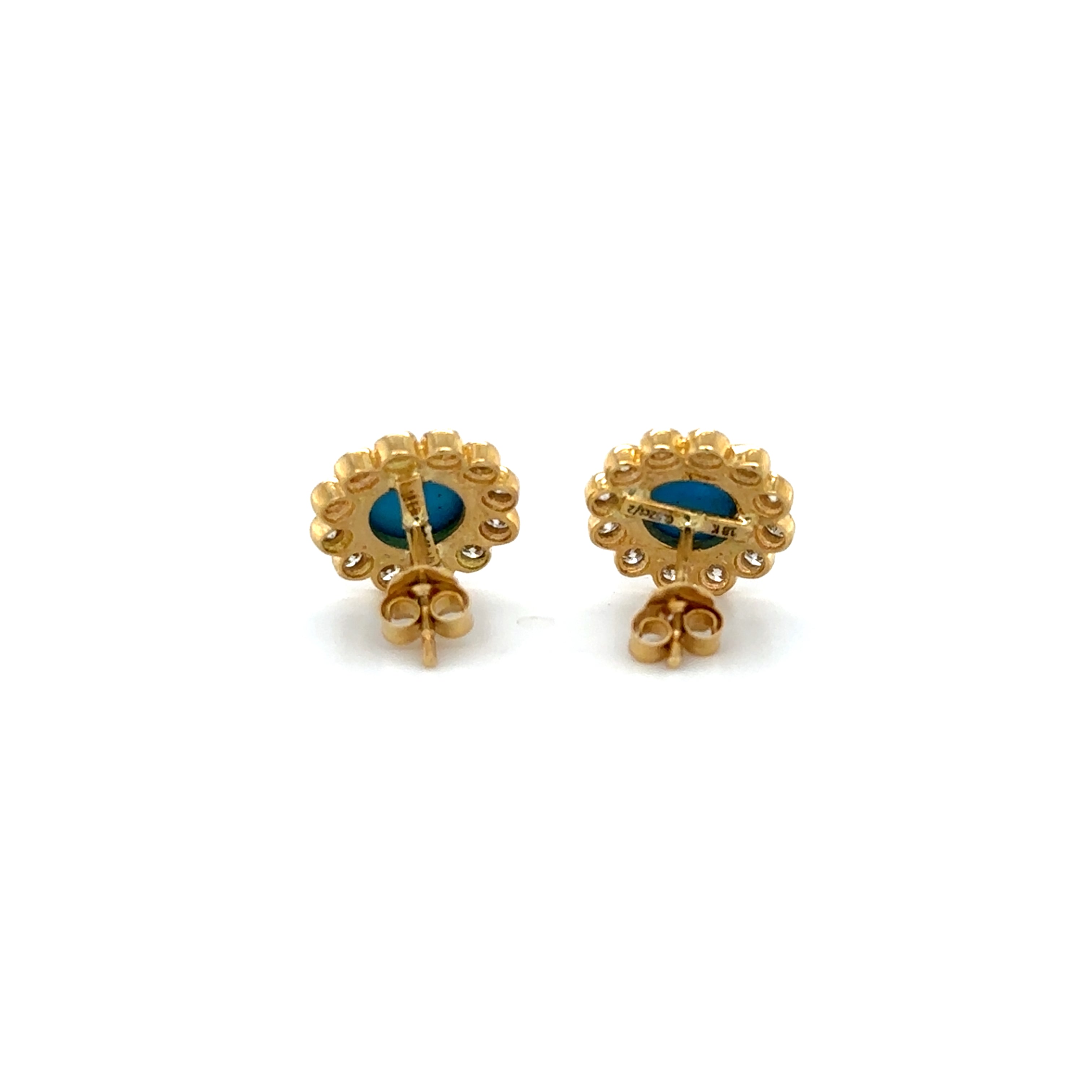 Pendientes Roung De Oro Amarillo De 18 K En Turquesa Y Diamantes 11 Mm