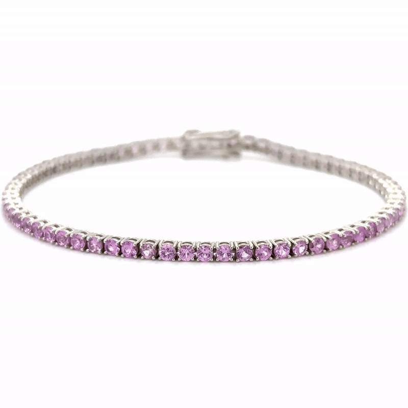 Pulsera De Oro Blanco De 14 Quilates De Zafiro Rosa 4.6 Ct.
