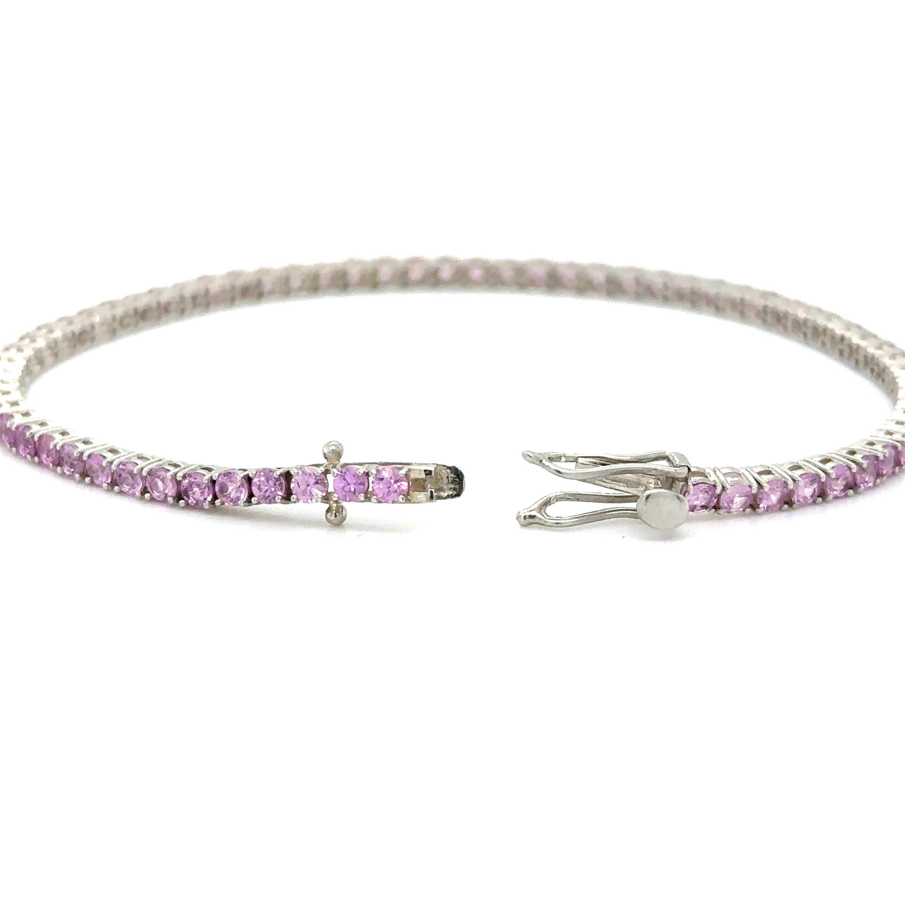 Pulsera De Oro Blanco De 14 Quilates De Zafiro Rosa 4.6 Ct.
