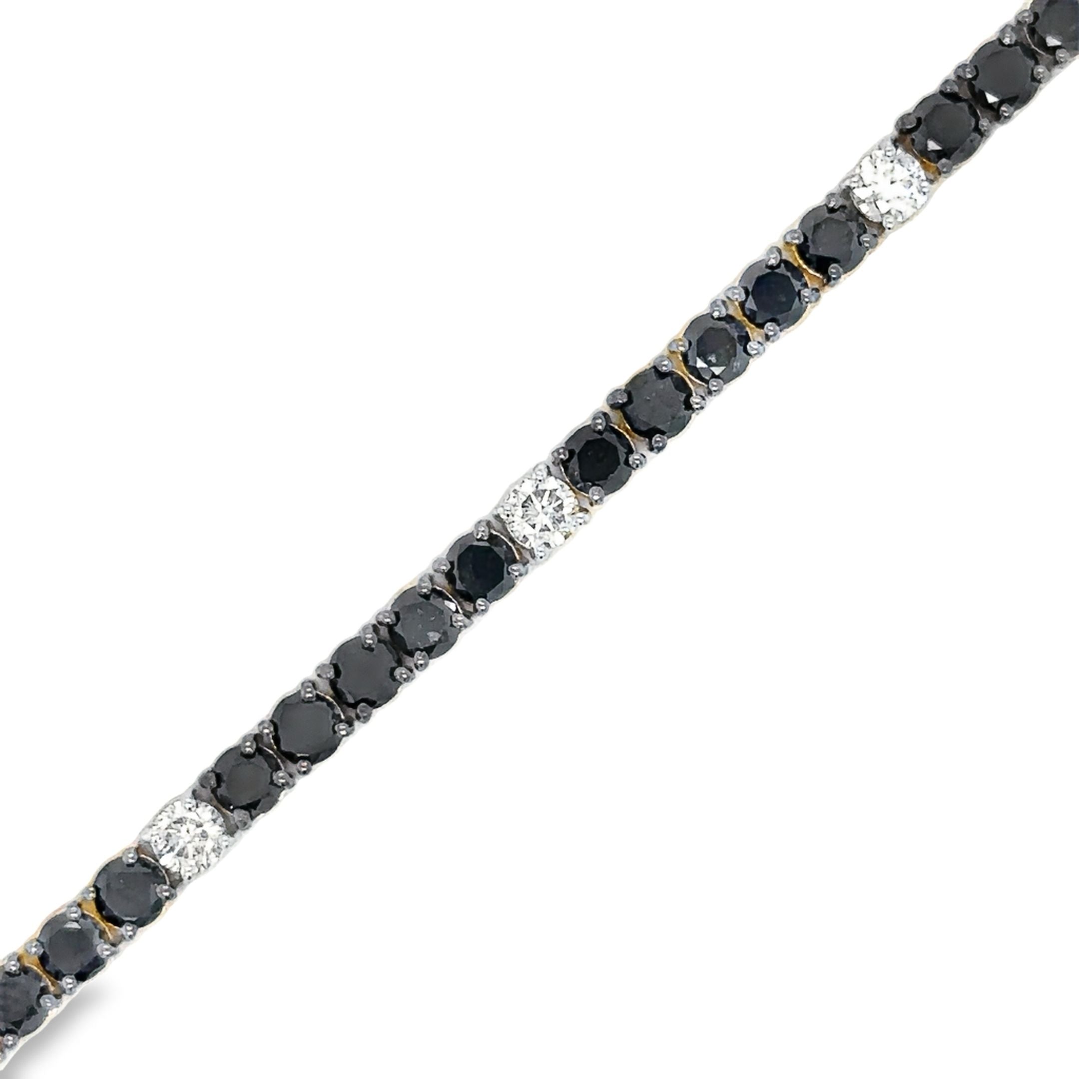 Pulsera De Tenis De Diamantes Blancos Y Negros En Oro Amarillo De 14K 5.36 Ct.
