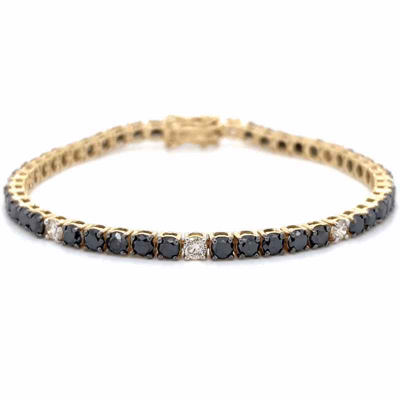 Pulsera De Tenis De Diamantes Blancos Y Negros En Oro Amarillo De 14K 5.36 Ct.