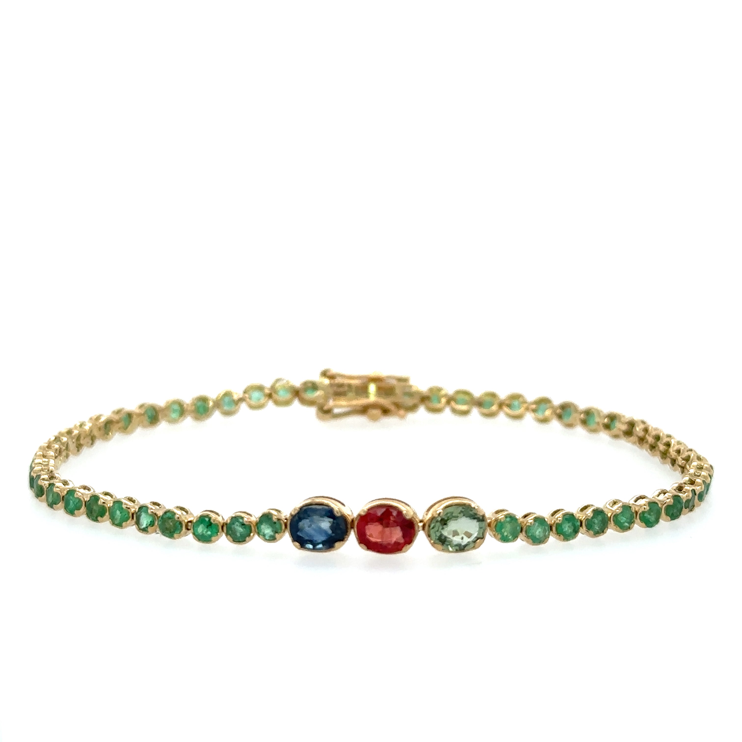 Pulsera De Oro Amarillo De 14 Quilates Con Esmeralda Y Zafiro 3.95 Ct.