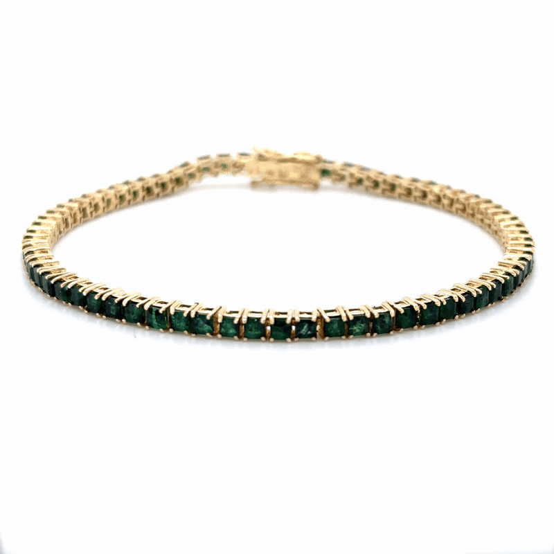 Brazalete De Tenis Esmeralda De Oro Amarillo De 14 K