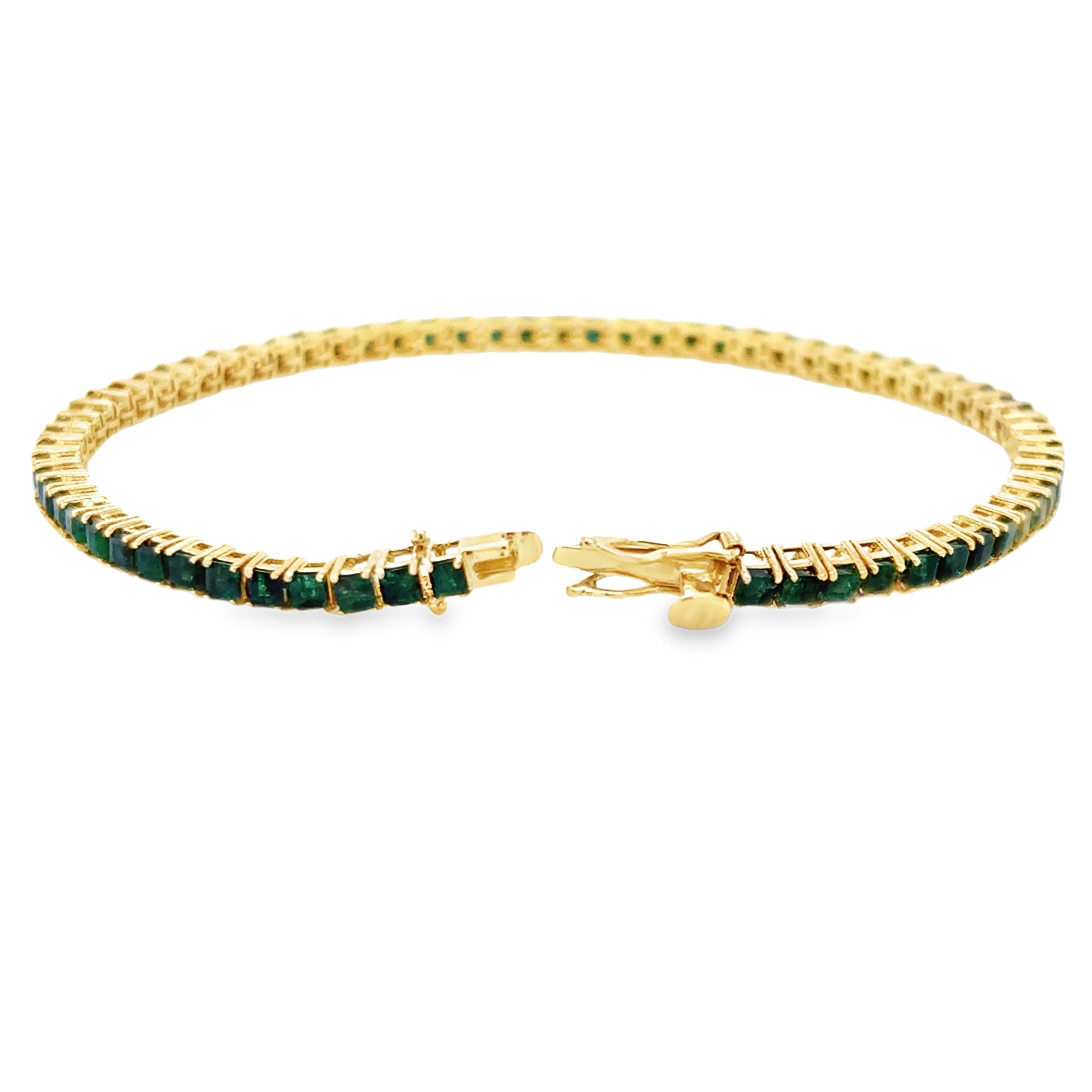 Brazalete De Tenis Esmeralda De Oro Amarillo De 14 K