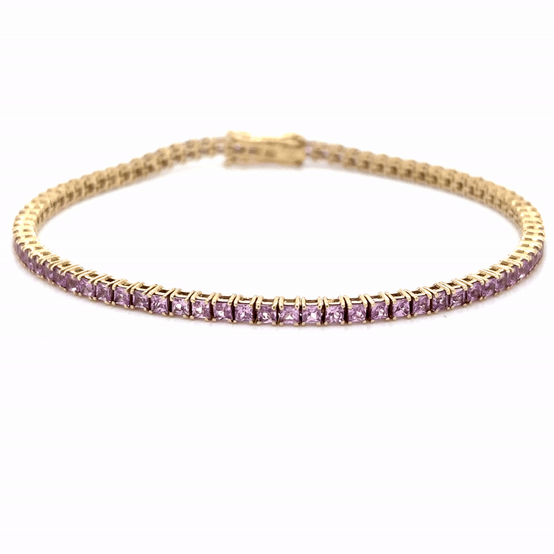 Pulsera De Oro Amarillo De 14 Quilates De Zafiro Rosa 3.6 Ct.