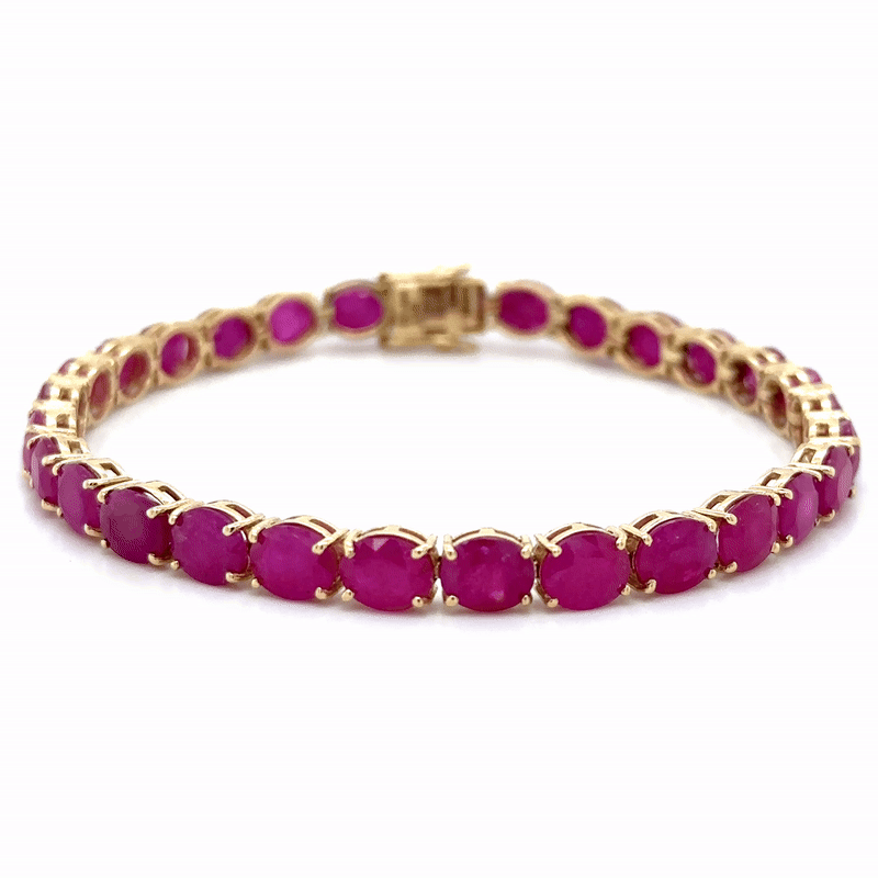 Pulsera Ovalada Rubí Oro Amarillo De 14Kt 21 Ct.