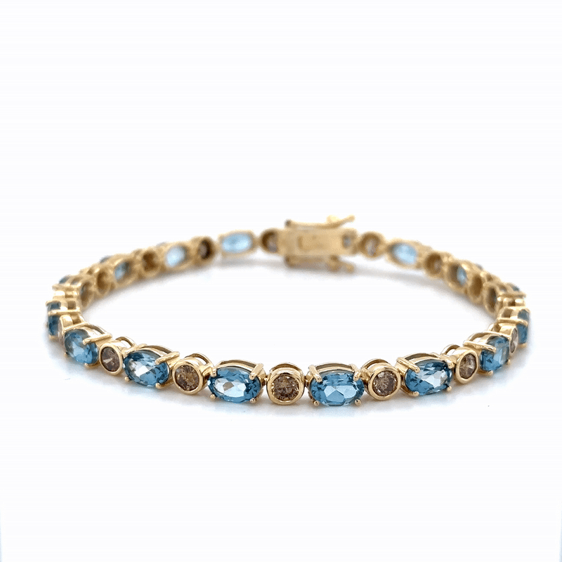 Pulsera De Diamantes De Topacio Y Chocolate En Oro Amarillo De 14 Kt 11.9 Ct.