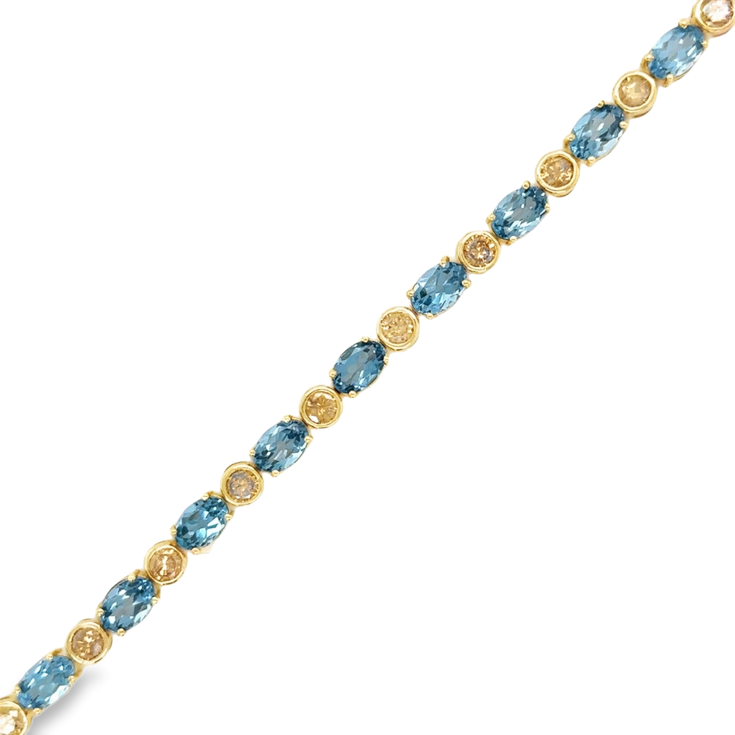Pulsera De Diamantes De Topacio Y Chocolate En Oro Amarillo De 14 Kt 11.9 Ct.