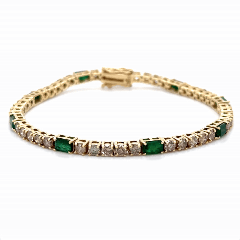 Brazalete De Oro Amarillo De 14 K Con Diamantes Y Esmeraldas