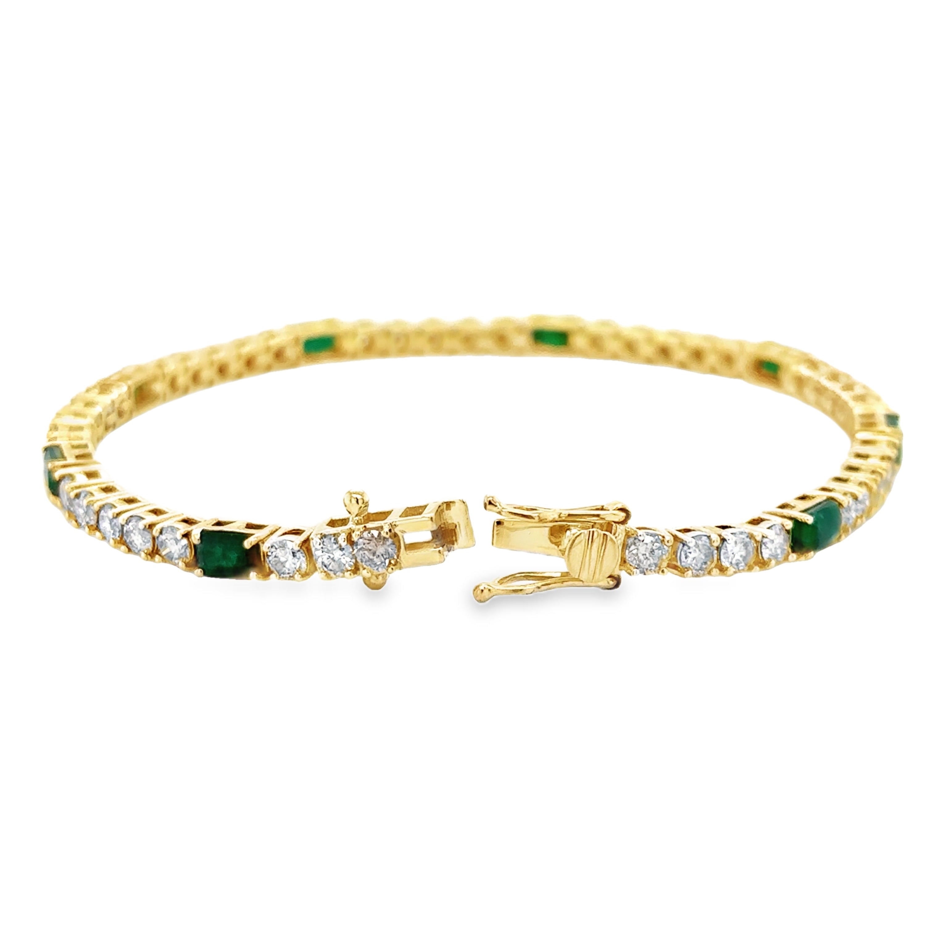 Brazalete De Oro Amarillo De 14 K Con Diamantes Y Esmeraldas