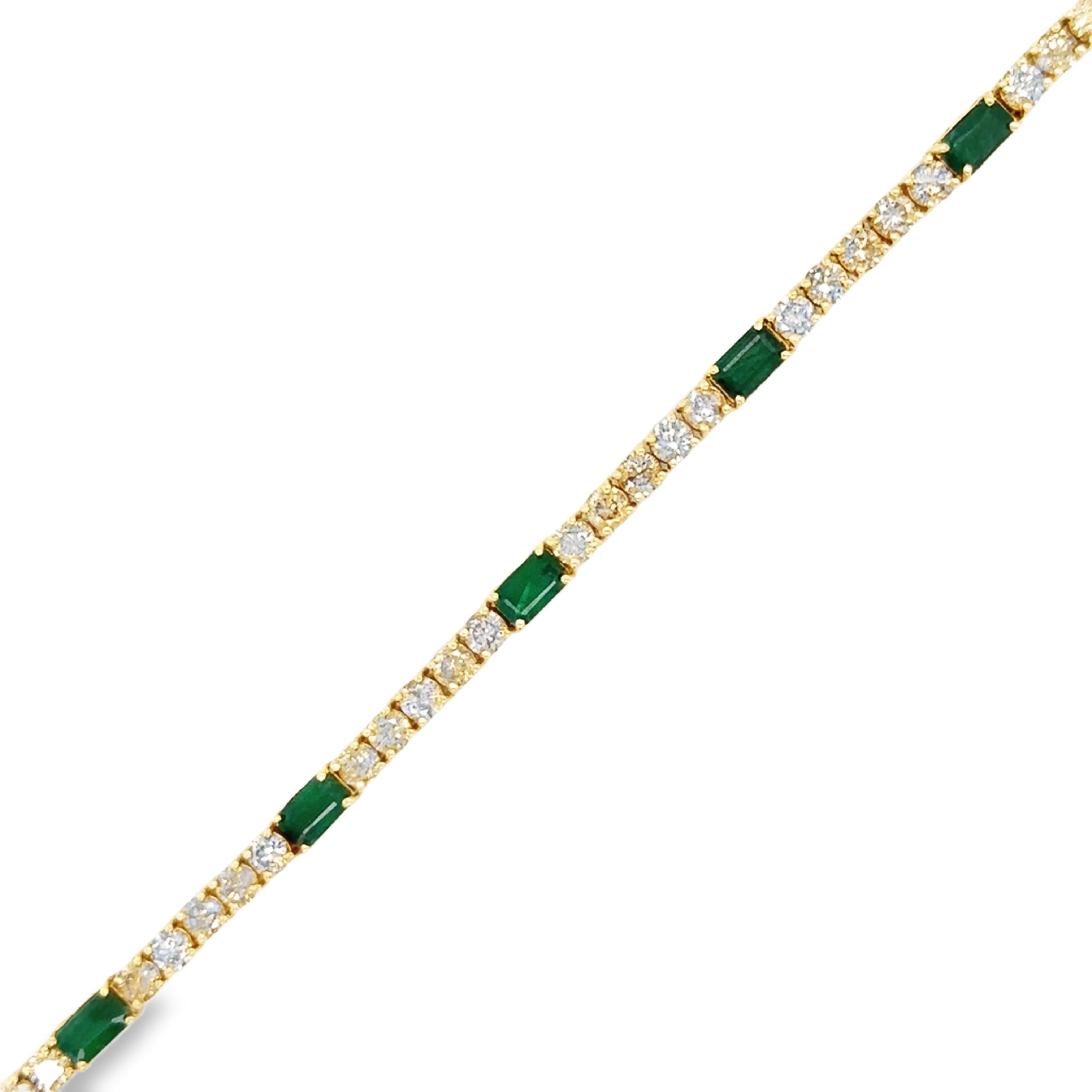 Brazalete De Oro Amarillo De 14 K Con Diamantes Y Esmeraldas