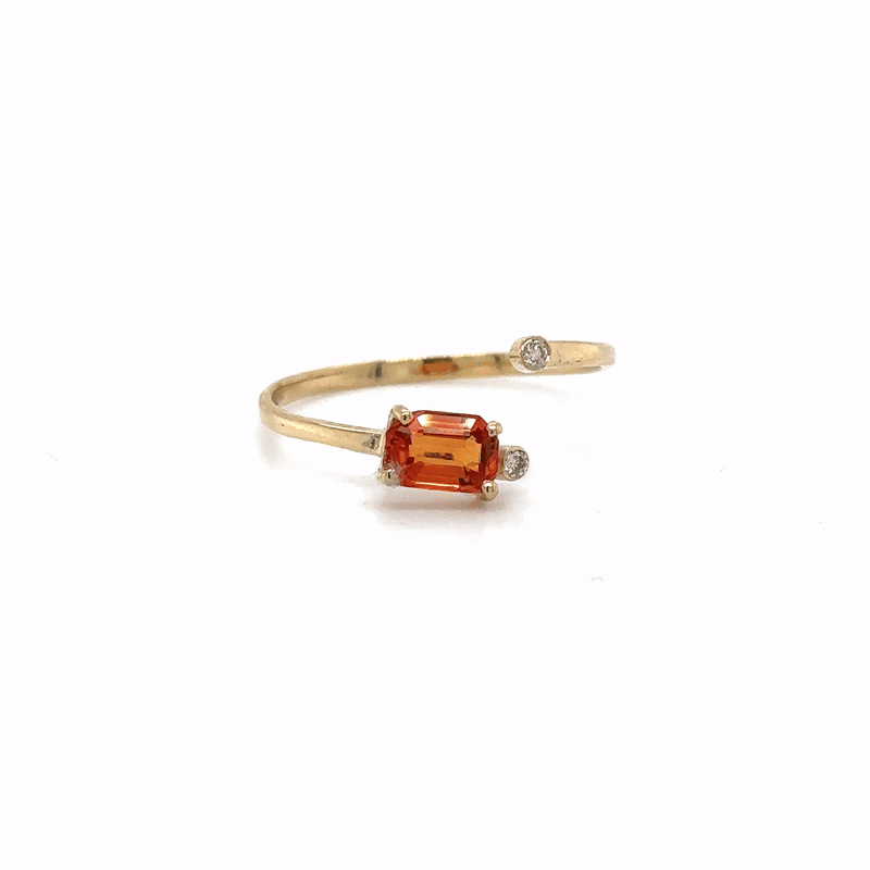 Anillo De Oro Amarillo De 14 Quilates Zafiro Naranja Y Diamantes 0.75 Ct.