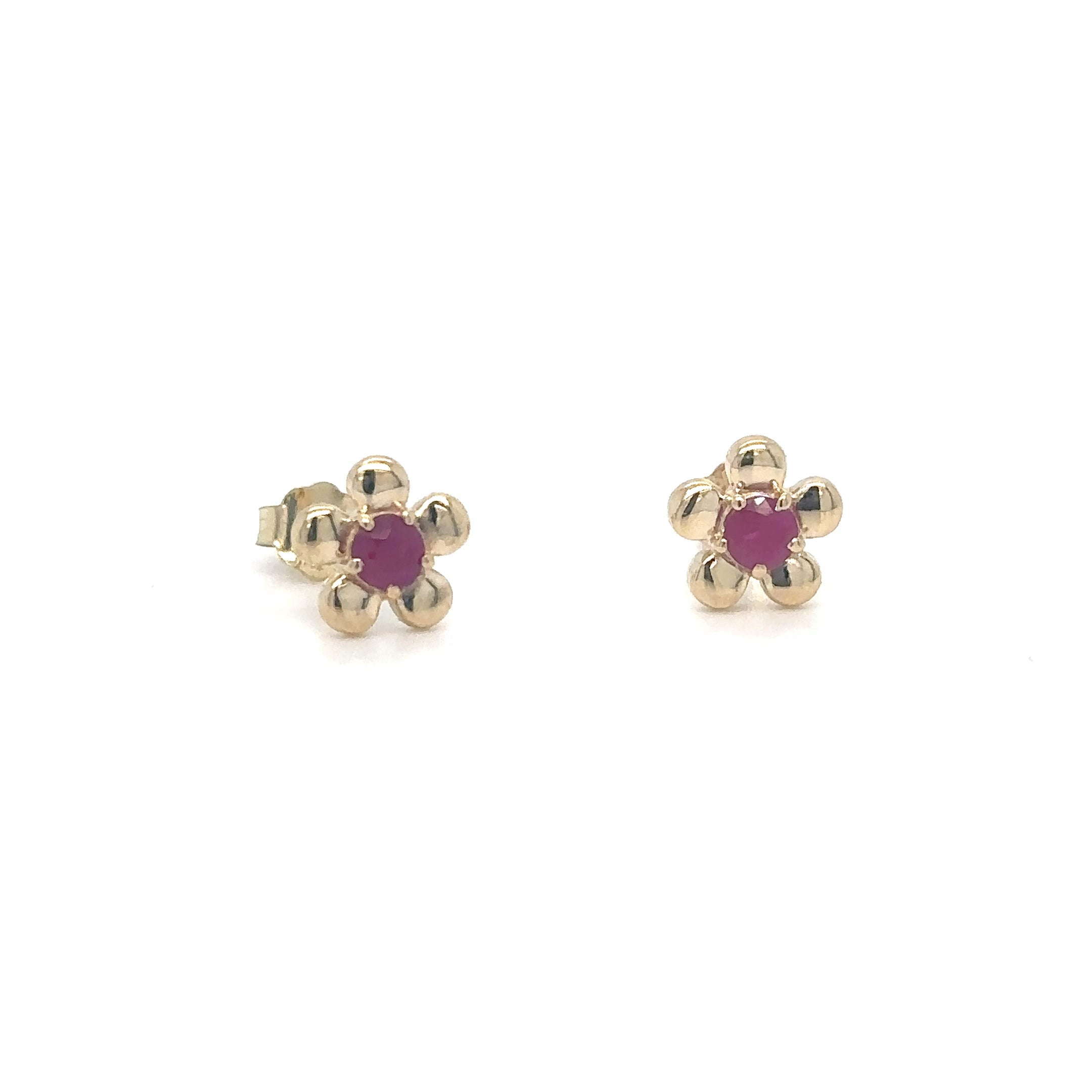 Pendiente Flor De Rubí Oro Amarillo De 14Kt 0.36 Ct.
