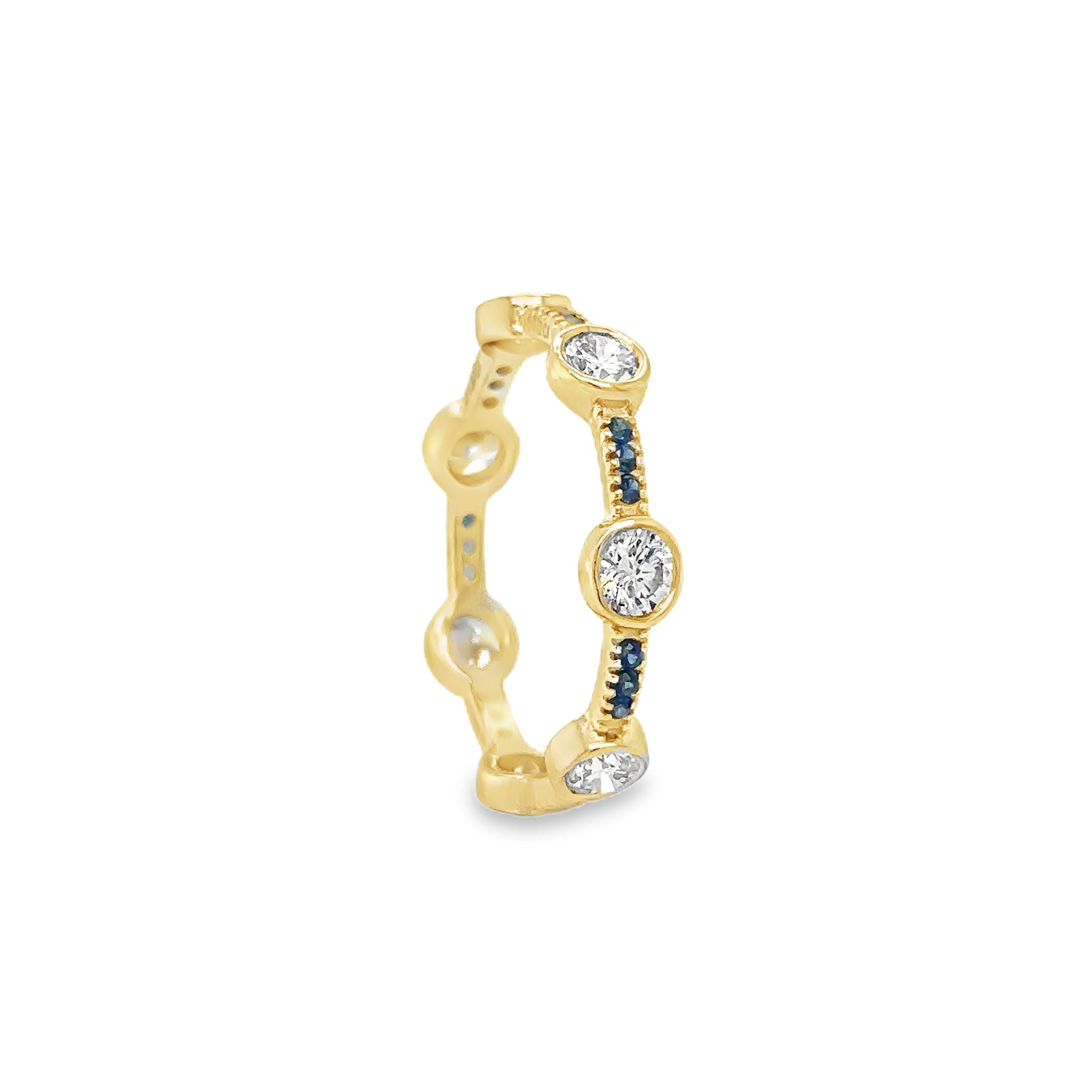 Anillo De Oro Amarillo De 14 Quilates Con Zafiros Y Diamantes 1.46 Ct.