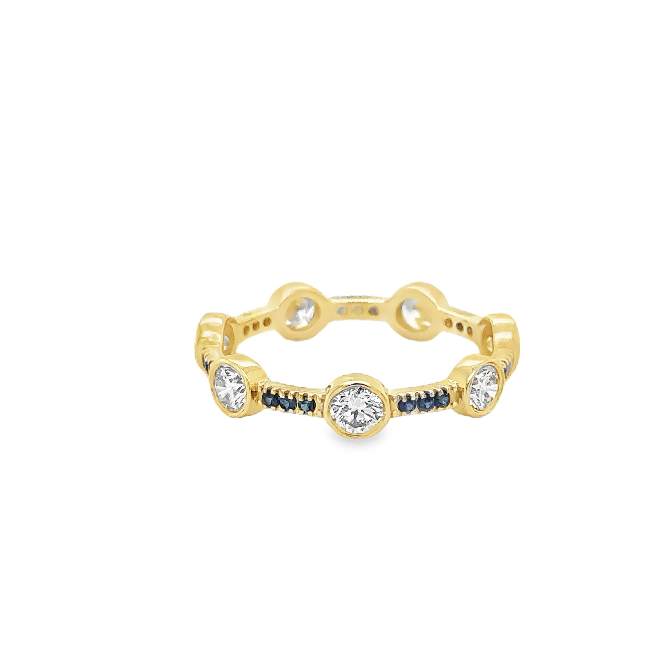 Anillo De Oro Amarillo De 14 Quilates Con Zafiros Y Diamantes 1.46 Ct.
