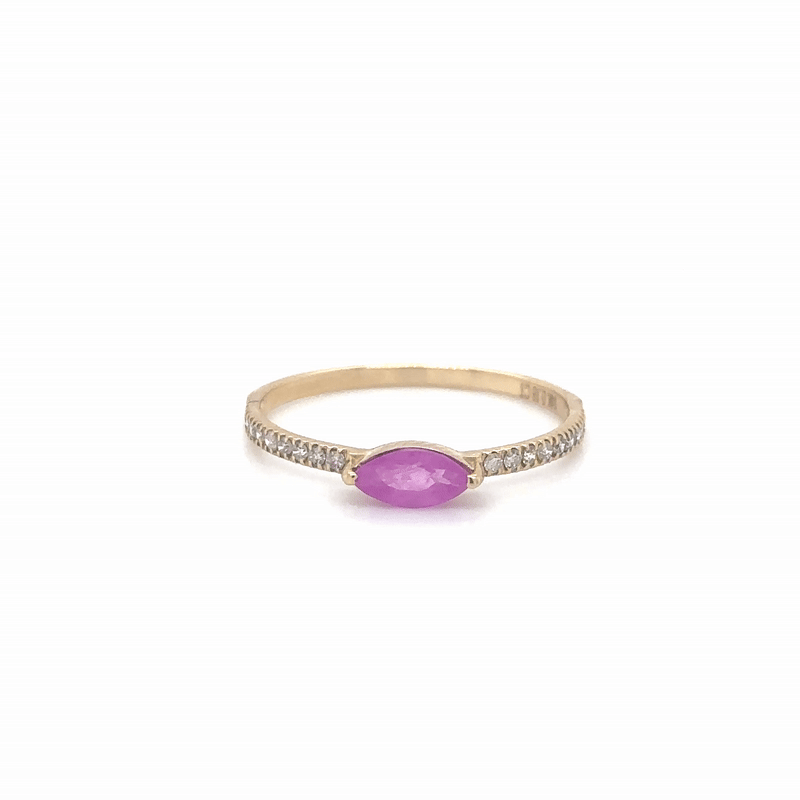 Anillo Oro Amarillo De 14 Quilates Zafiro Rosa Y Diamantes 0.63 Ct.