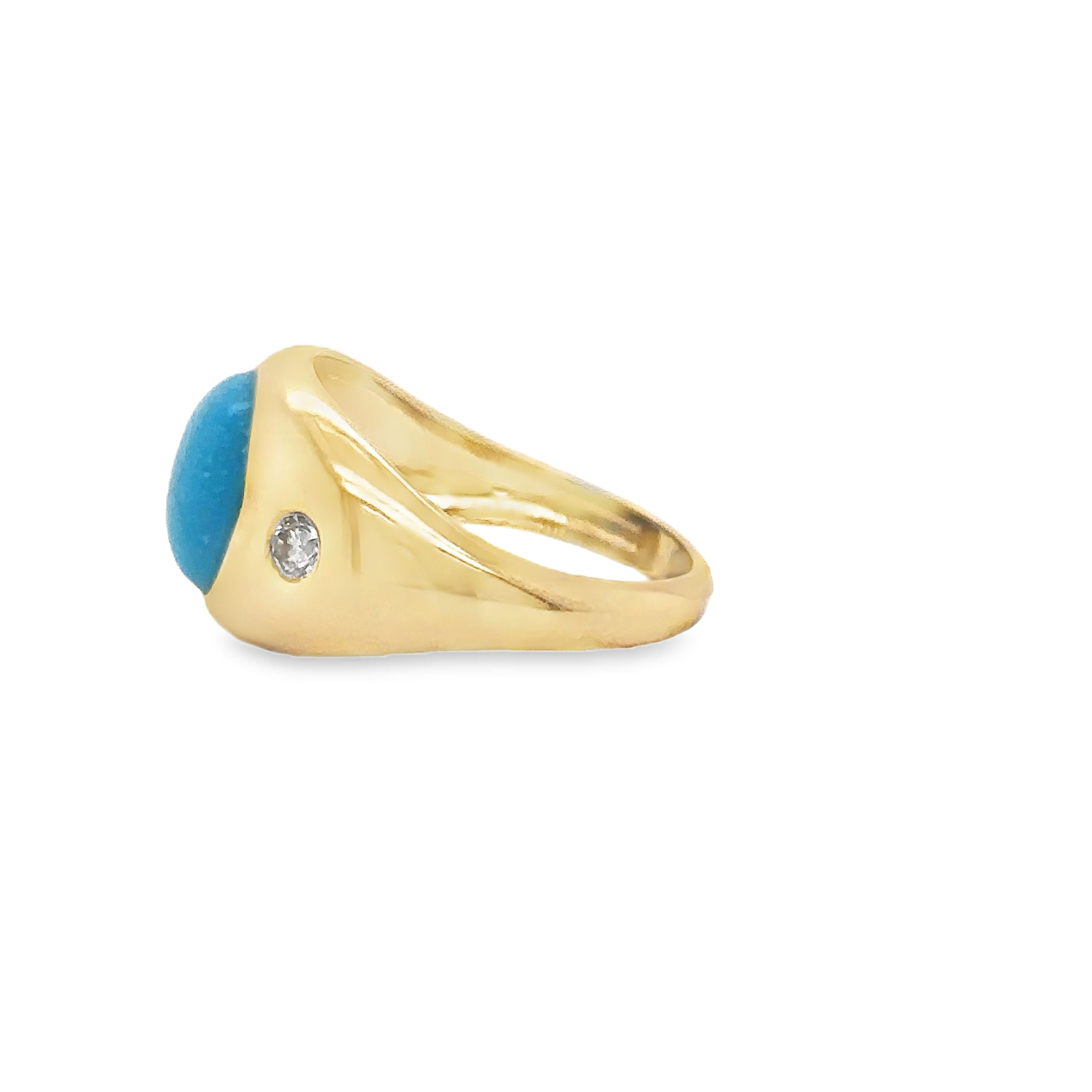 Anillo Turquesa De Oro Amarillo De 14K Con Diamantes 3.64 Ct.
