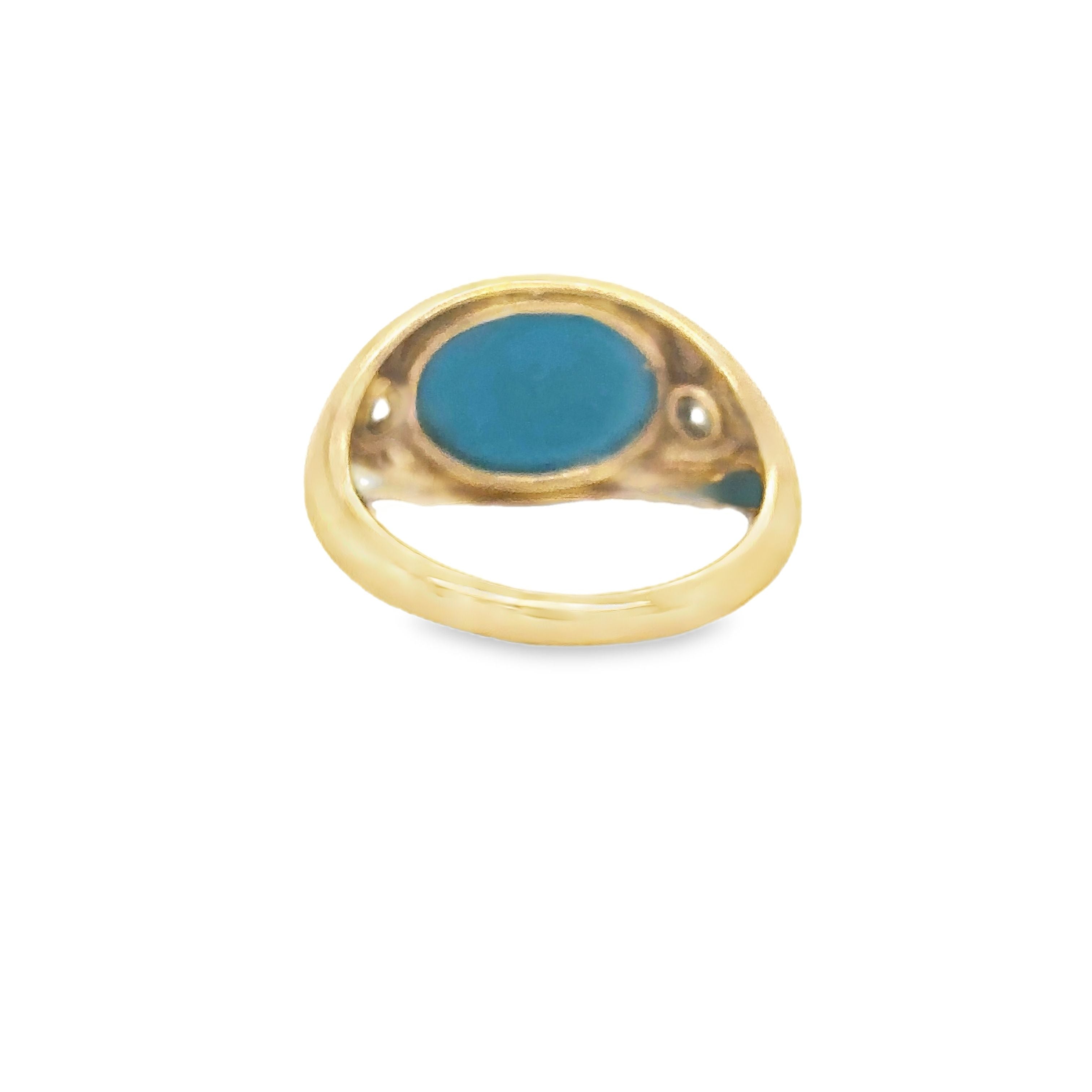 Anillo Turquesa De Oro Amarillo De 14K Con Diamantes 3.64 Ct.