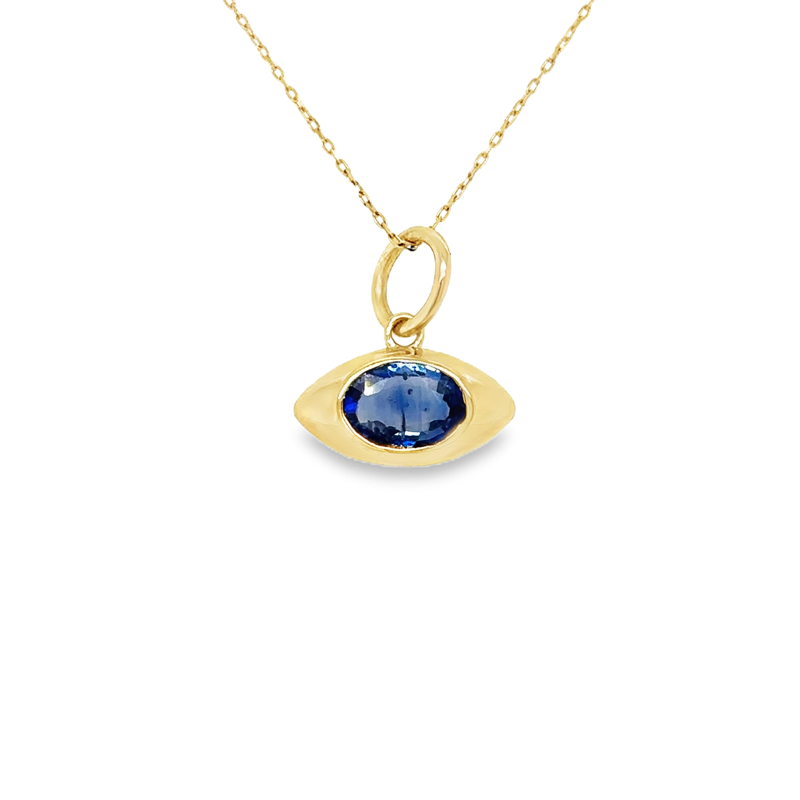 Colgante De Mal De Ojo De Zafiro De Oro Amarillo De 14 K