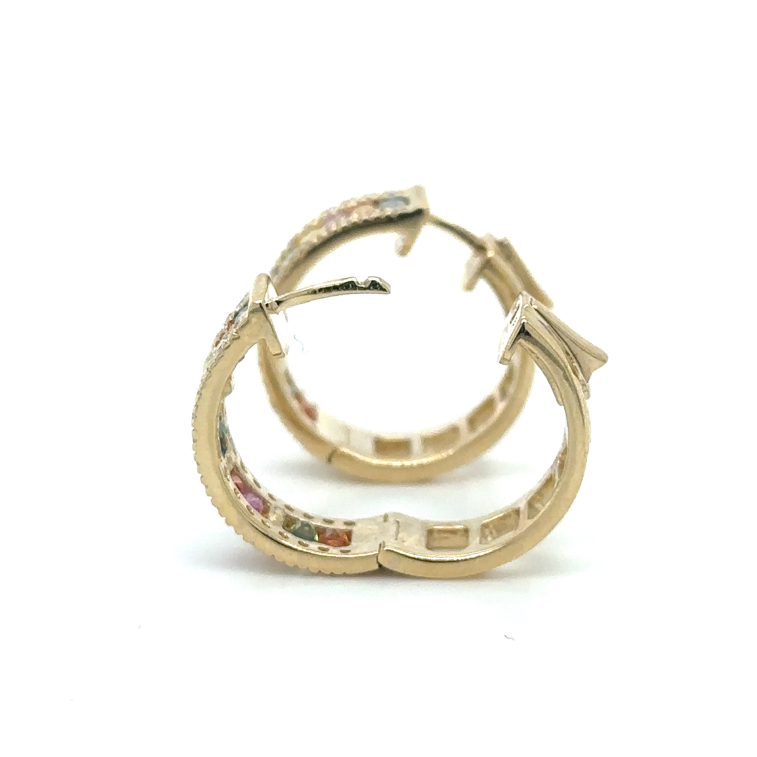 Pendiente De Oro Amarillo De 14 Quilates Con Múltiples Zafiros Y Diamantes 3.29 Ct.
