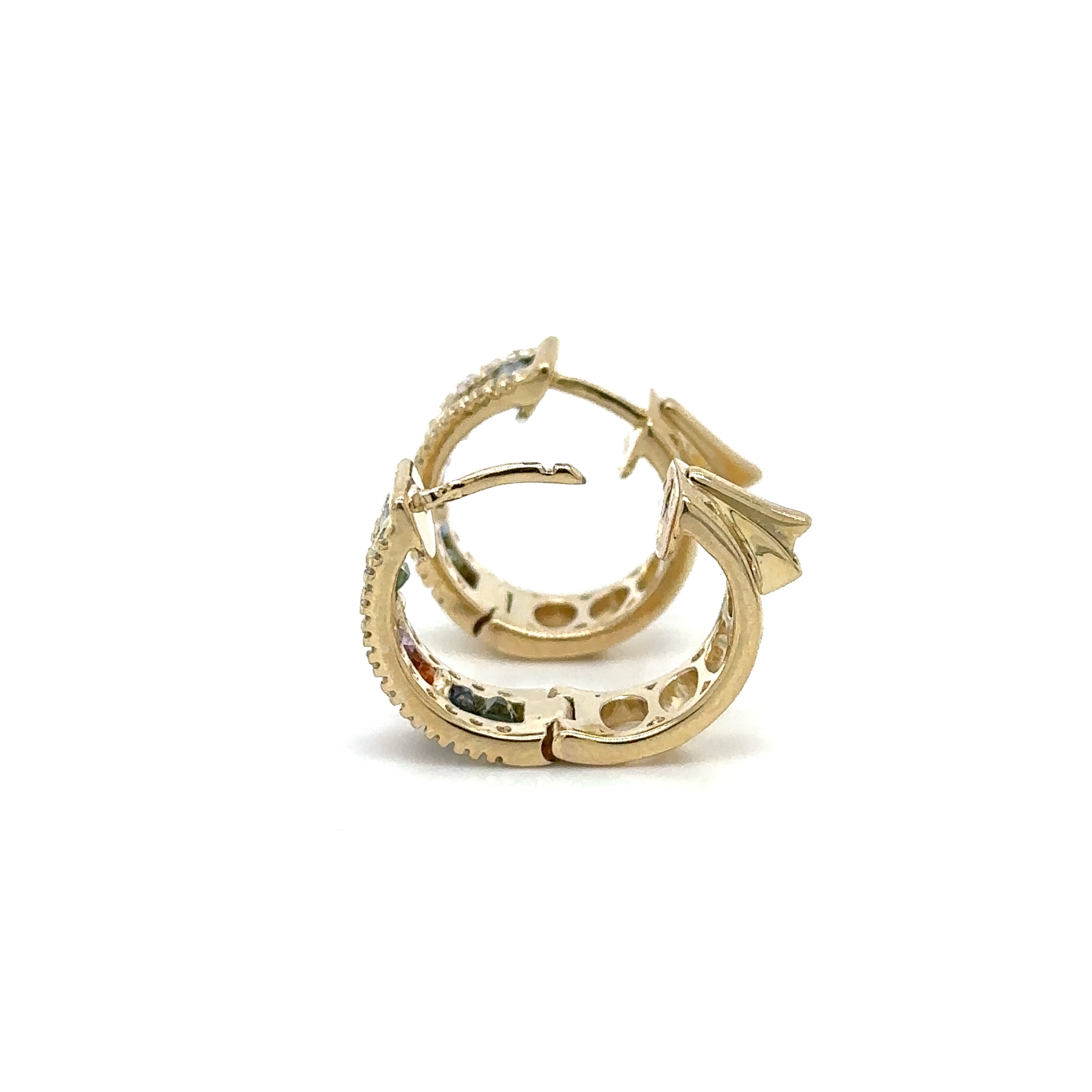 Pendiente De Oro Amarillo De 14 Quilates Con Múltiples Zafiros Y Diamantes 1.91 Ct.
