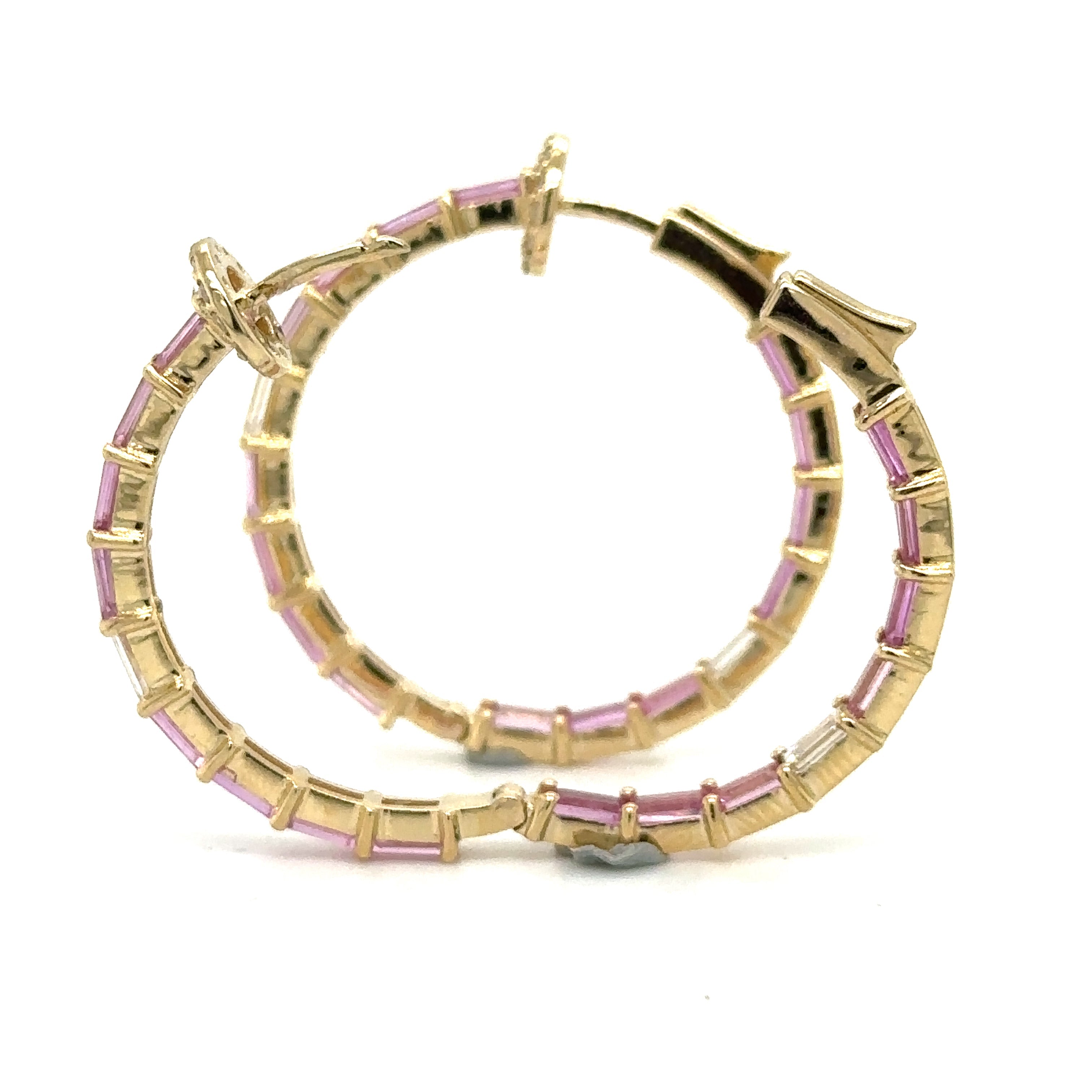 Pendiente De Aro De Oro Amarillo De 14 Quilates Zafiro Rosa Y Diamantes 4.93 Ct.