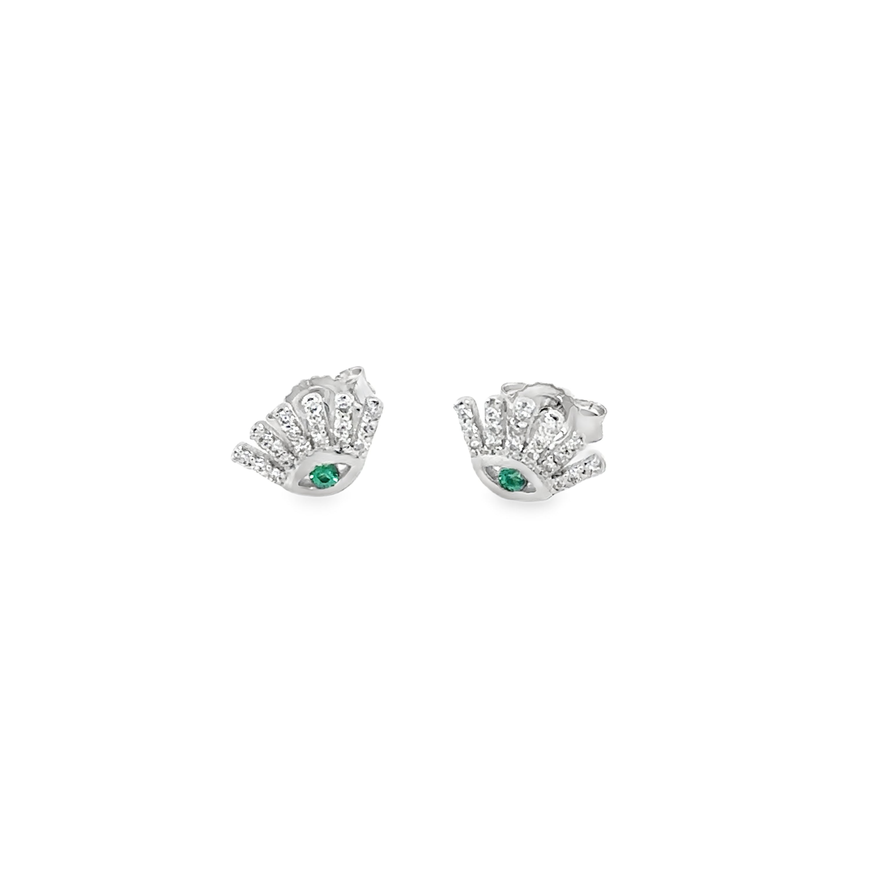 Pendiente Mal De Ojo Esmeralda Y Diamantes En Oro Blanco De 18 Kt