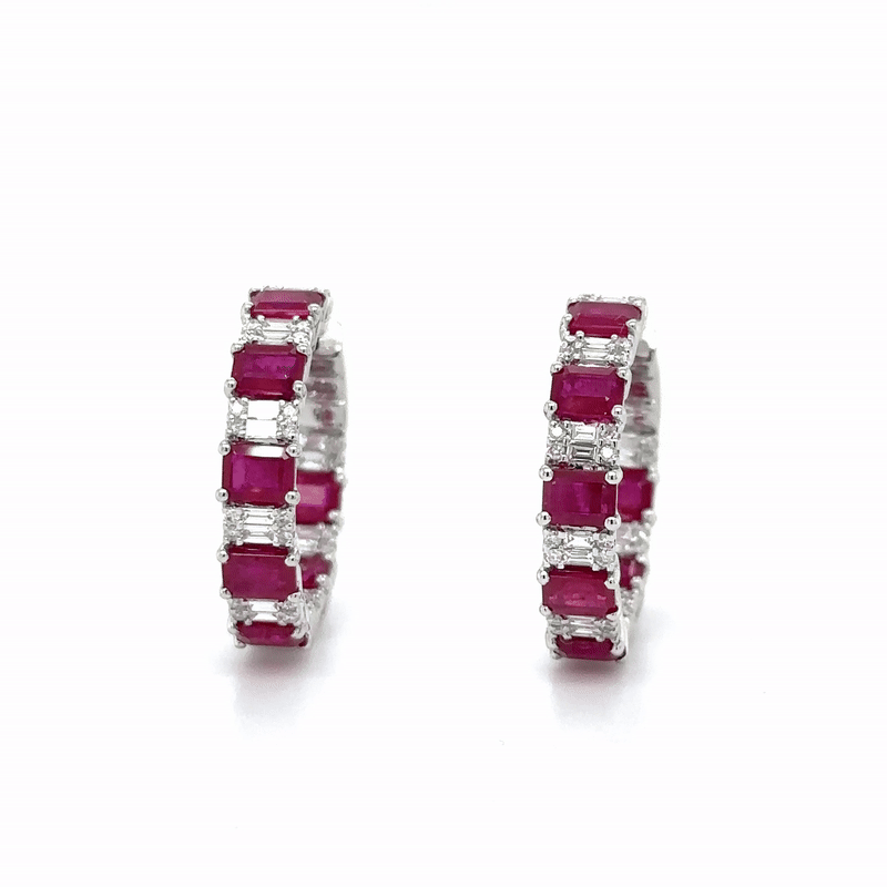 Pendiente Aro Rubí Y Diamantes Oro Blanco De 18 Kates 3.96 Ct.