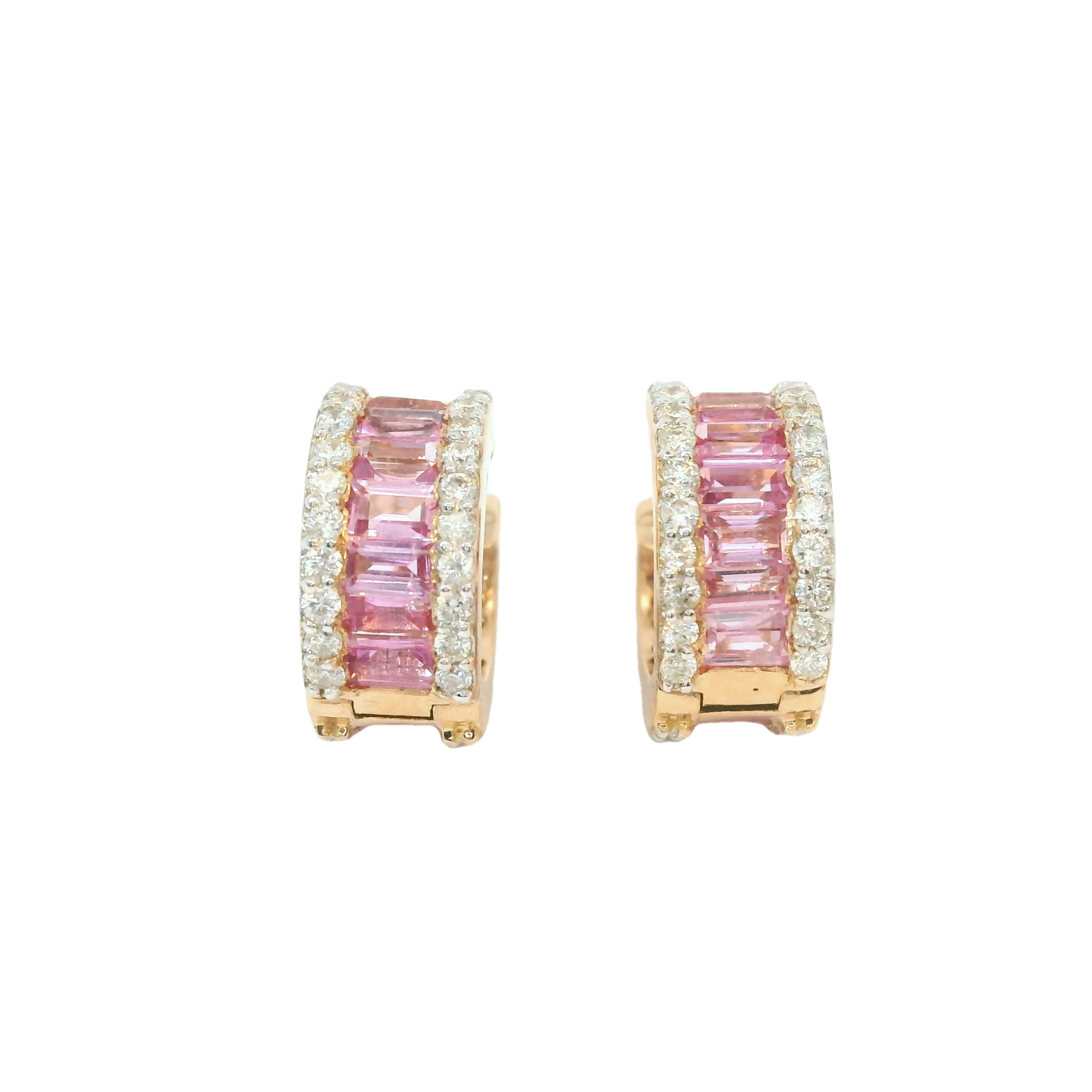 Pendiente Oro Rosa De 18 Quilates Zafiro Rosa Y Diamantes 1.91 Ct.