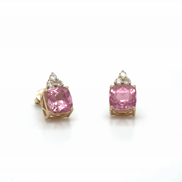 Pendiente Oro Amarillo De 14 Quilates Turmalina Rosa Y Diamantes 4.22 Ct.