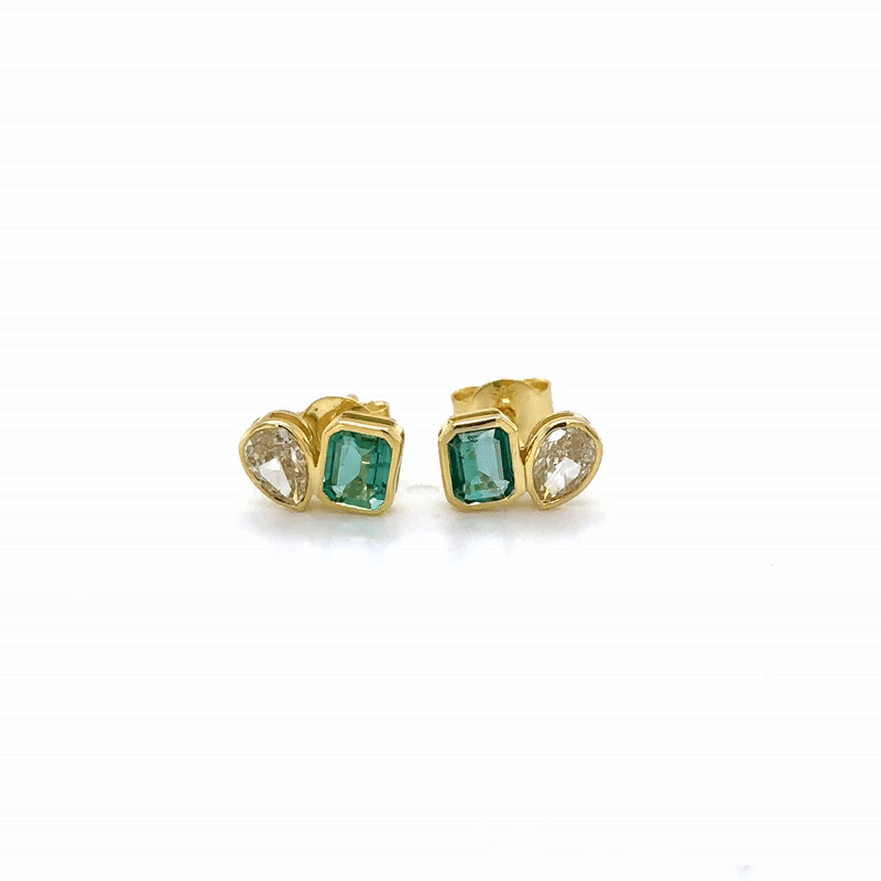 Pendiente De Oro Amarillo De 14 K Con Esmeraldas Y Diamantes Amarillos