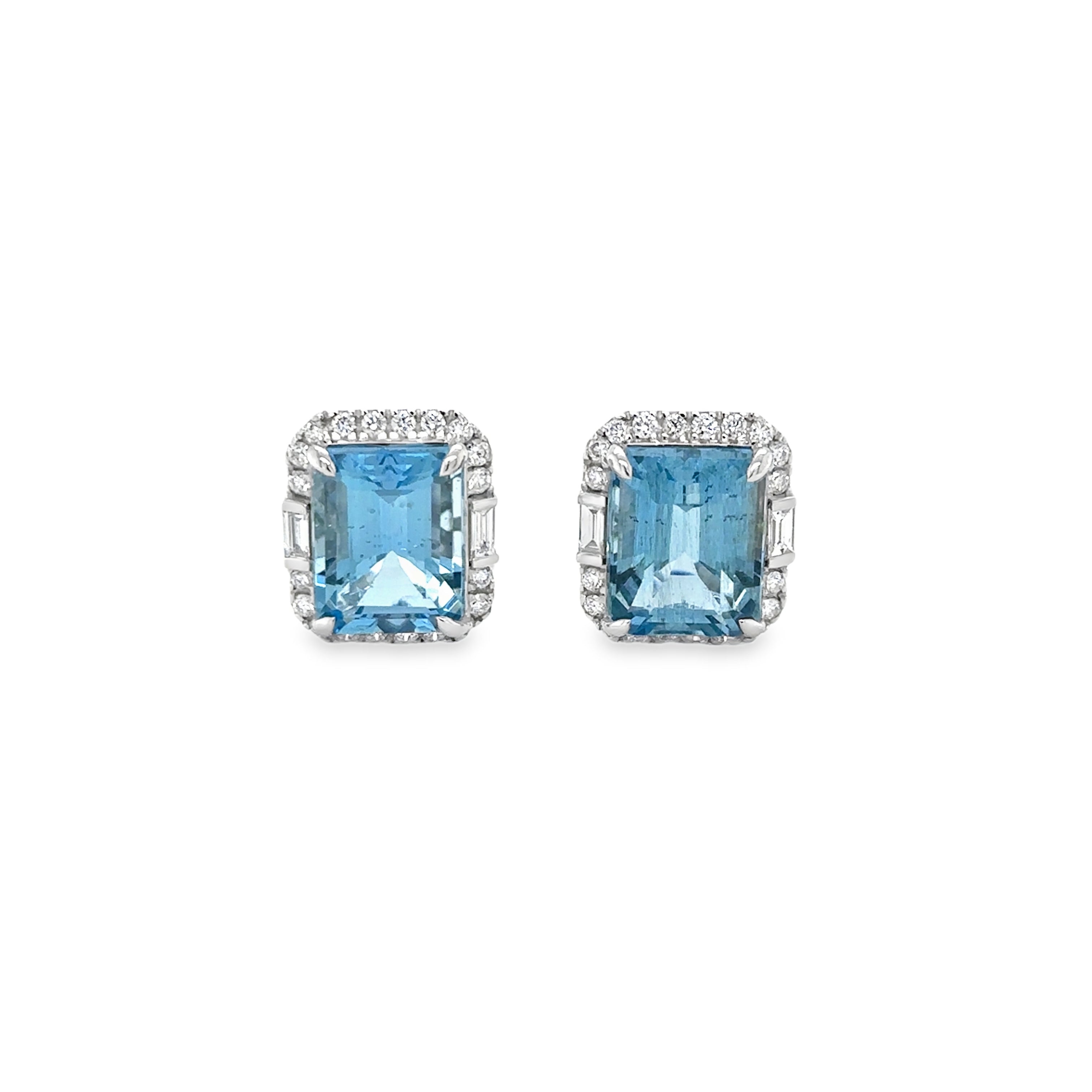 Pendiente De Oro Blanco De 14 Quilates Aguamarina Y Diamantes 6.99 Ct.