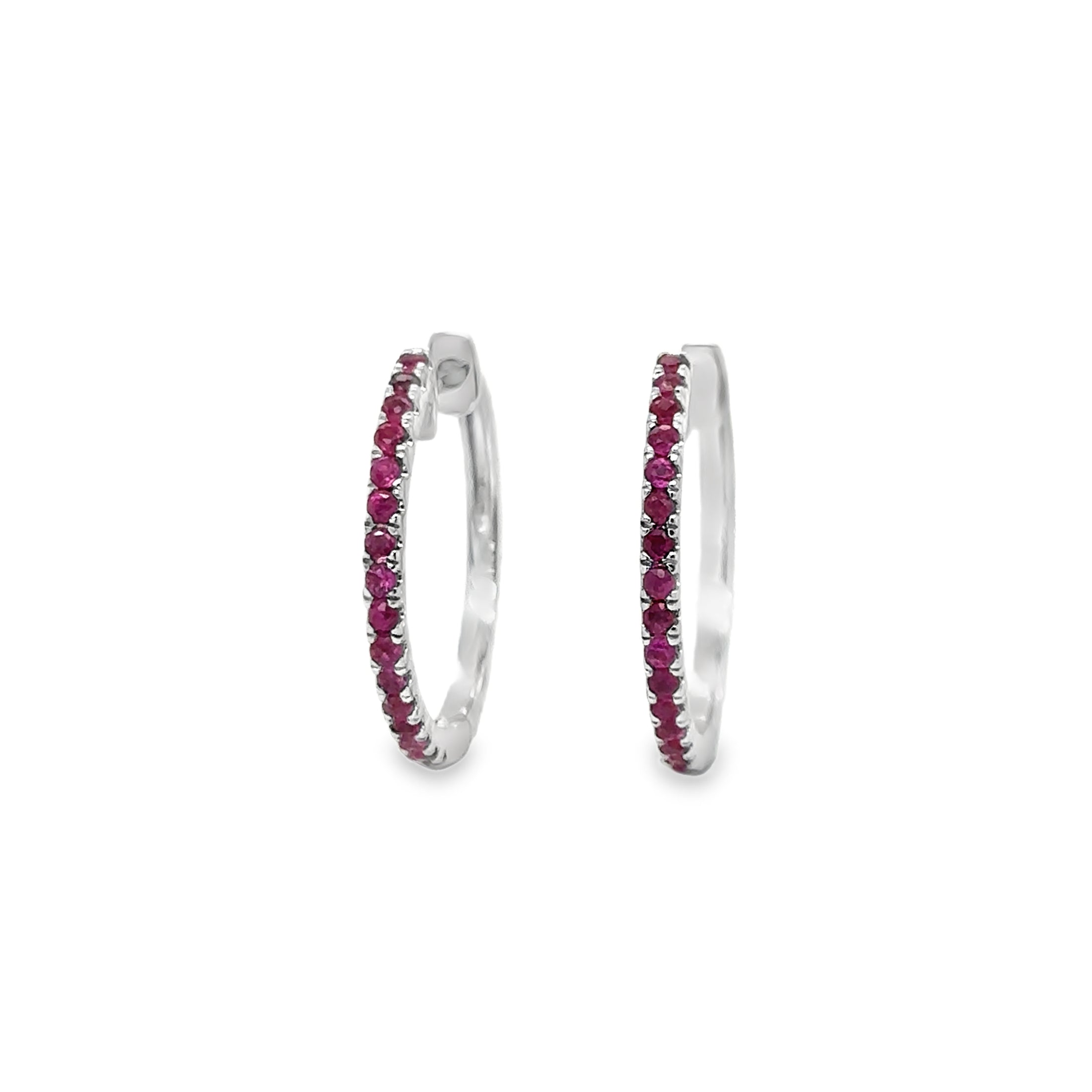 14K White Gold Huggies Earrings with Pink Sapphire, 0.51CT