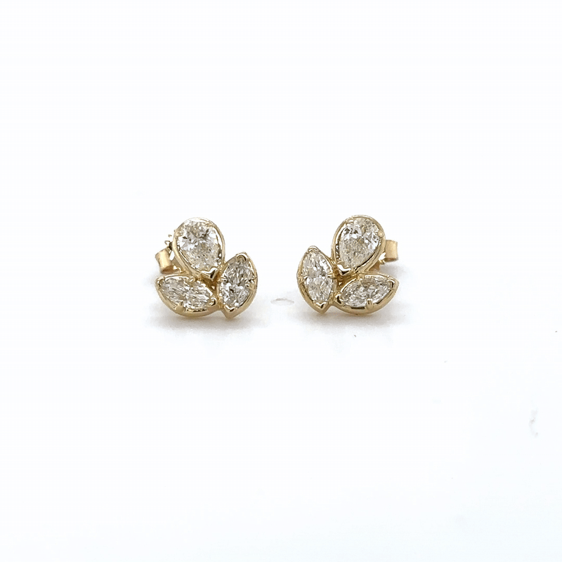 Pendientes De Diamantes En Forma De Pera Y Marquesa De Oro Amarillo De 14 Kt