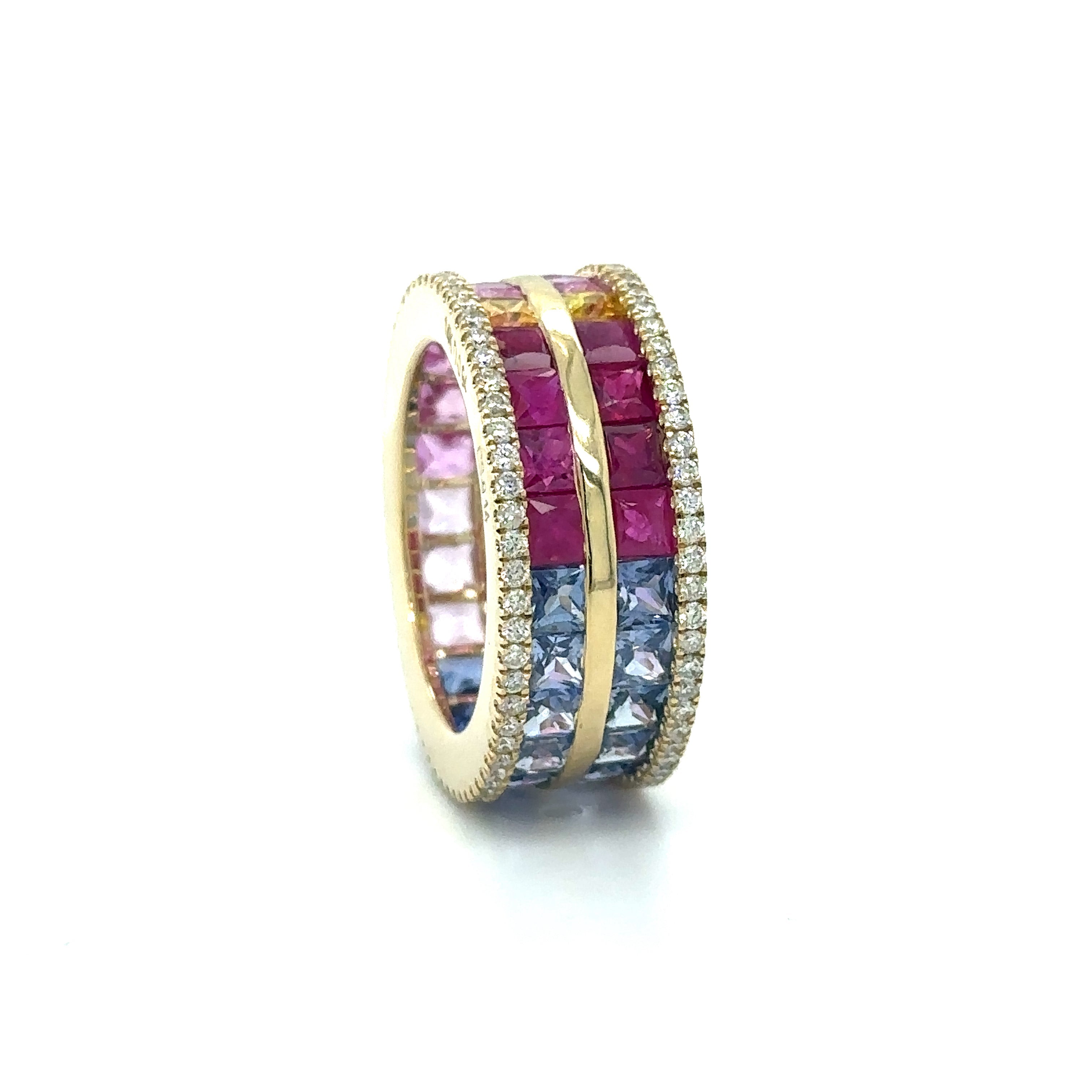 Anillo De Oro Amarillo De 14 Quilates Con Múltiples Zafiros Y Diamantes 10.08 Ct.