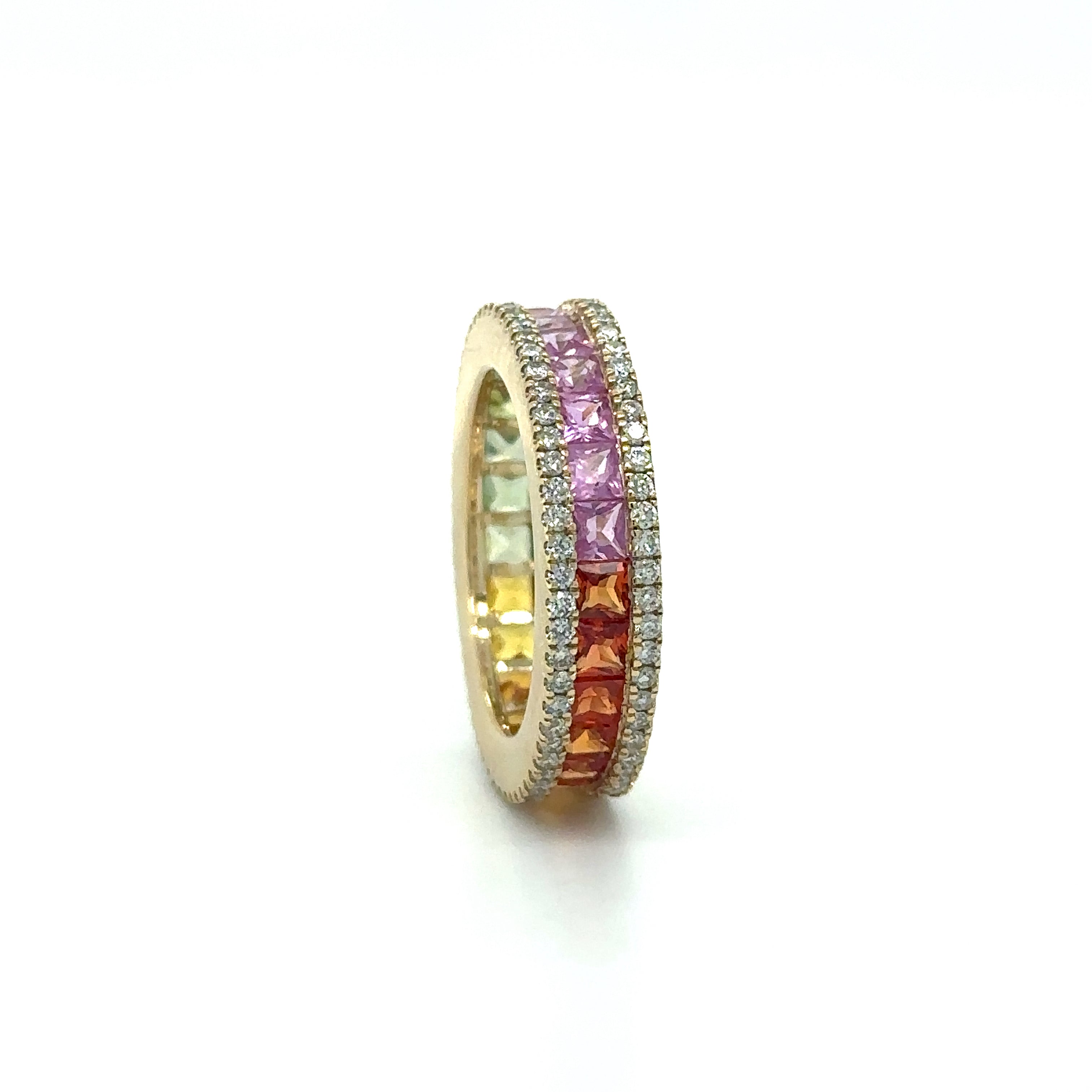 Anillo De Oro Amarillo De 14 Quilates Con Múltiples Zafiros Y Diamantes 4.63 Ct.