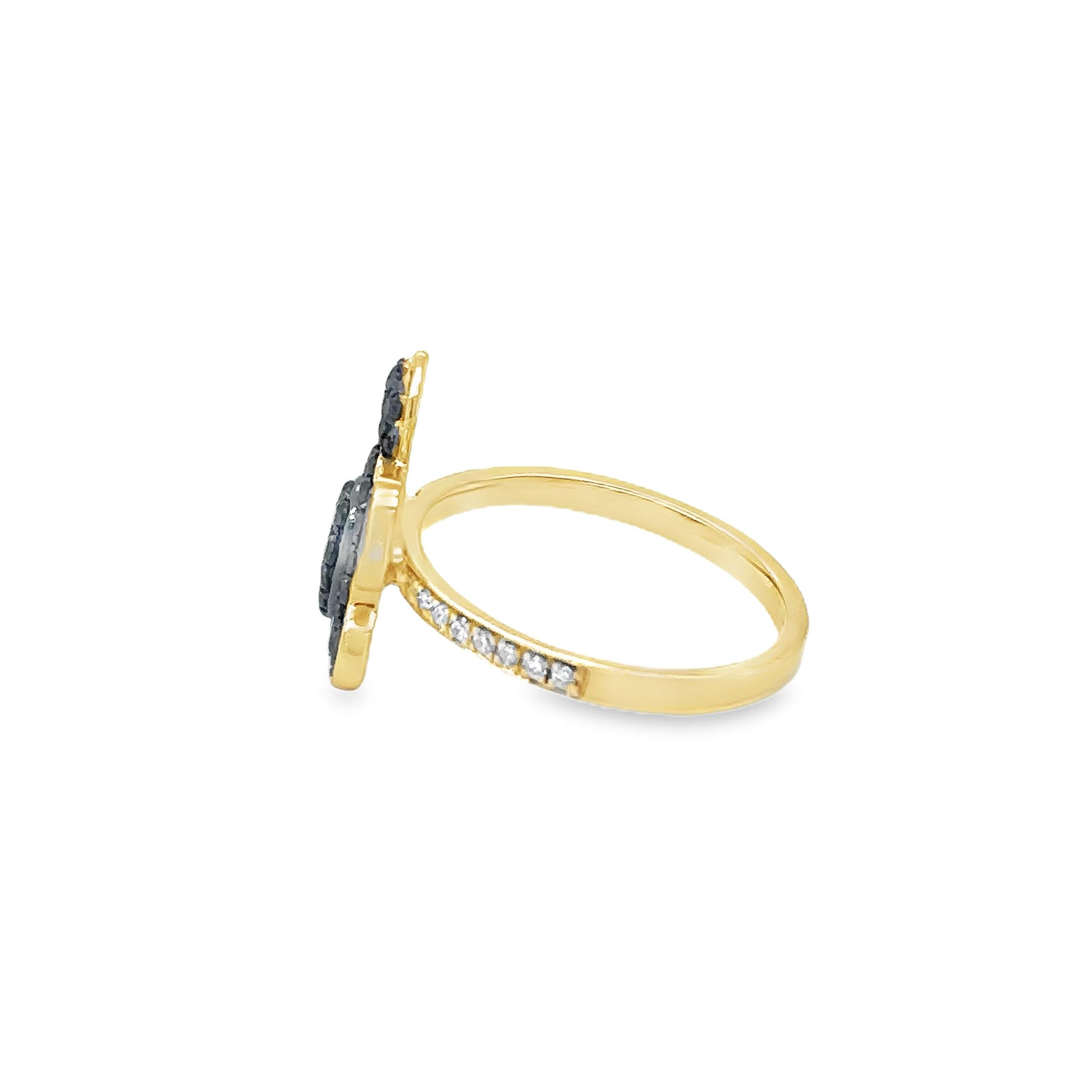 Anillo De Tortuga De Diamantes Negros En Oro Amarillo De 14K 0.58 Ct.