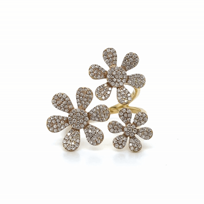 Anillo De Flor De Diamante De Oro Amarillo De 14Kt 0.63 Ct.