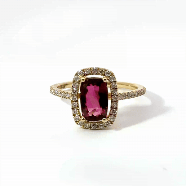 Anillo Oro Amarillo De 14 Quilates, Turmalina Rosa Y Diamantes 1.85 Ct.