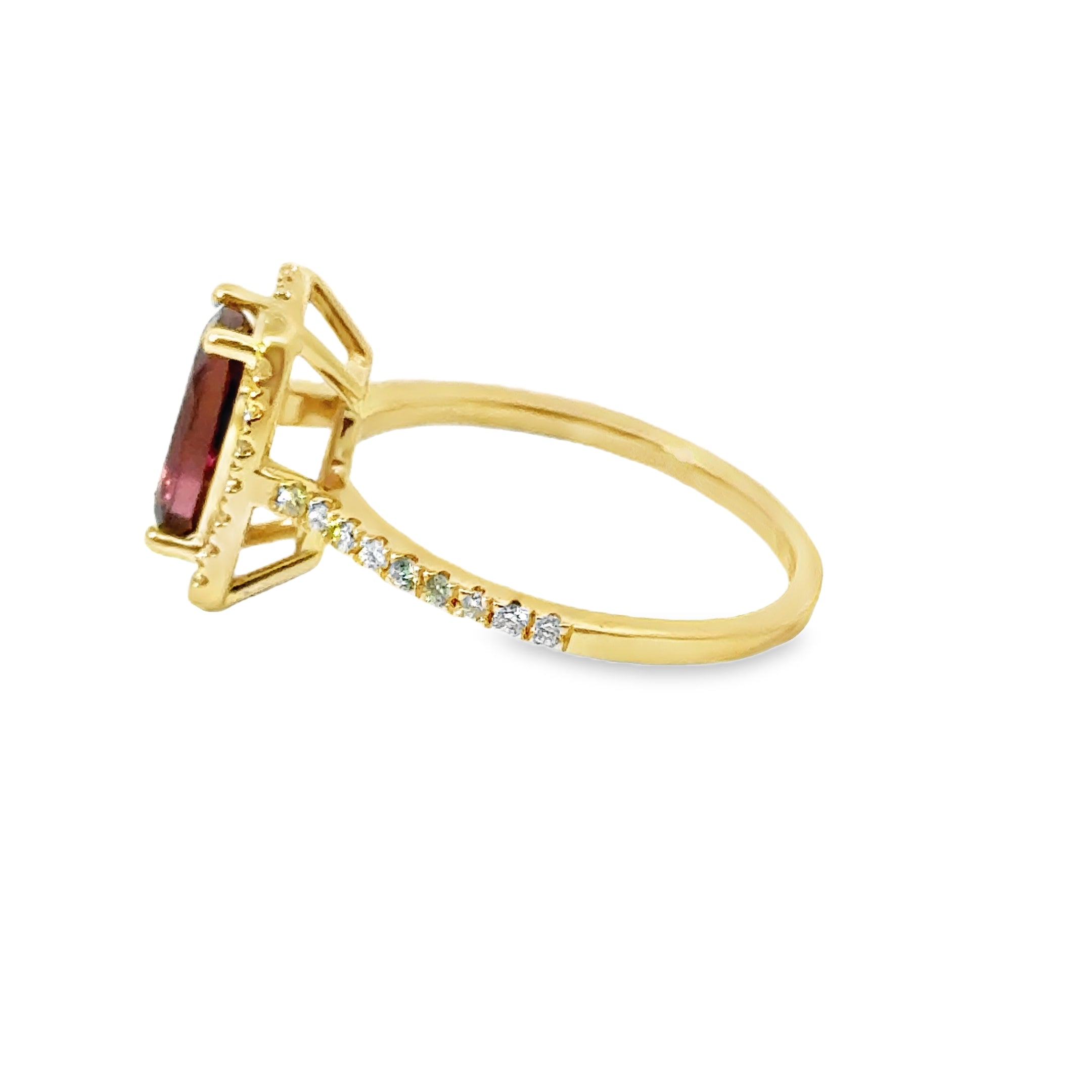Anillo Oro Amarillo De 14 Quilates, Turmalina Rosa Y Diamantes 1.85 Ct.
