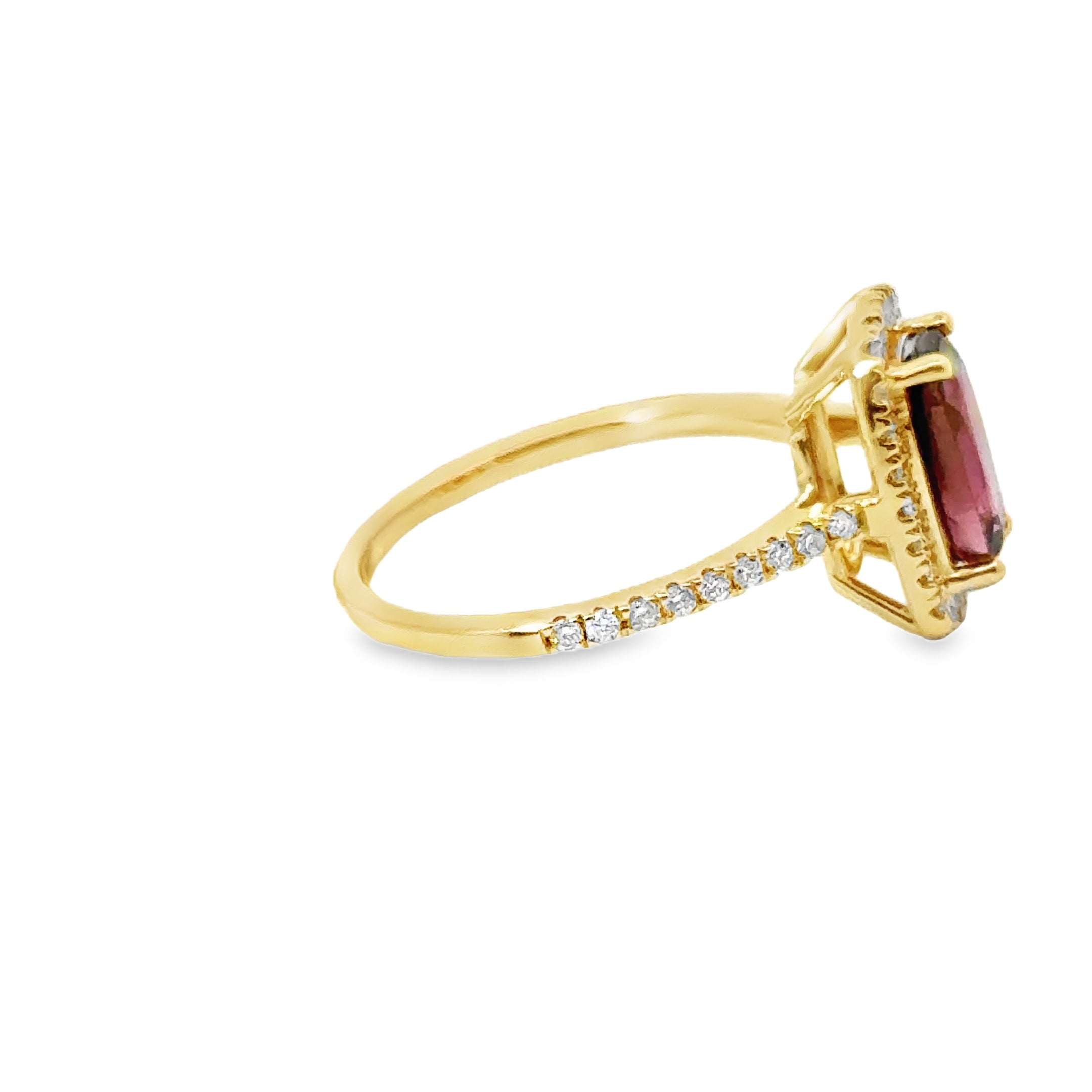Anillo Oro Amarillo De 14 Quilates, Turmalina Rosa Y Diamantes 1.85 Ct.